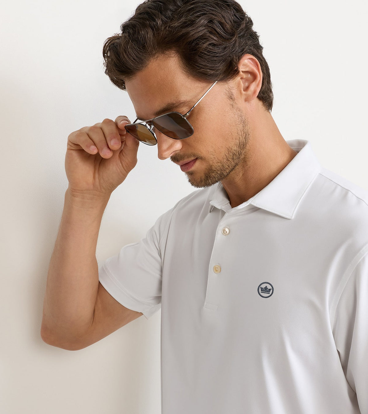 Crown Seal Logo Solid Performance Jersey Polo White