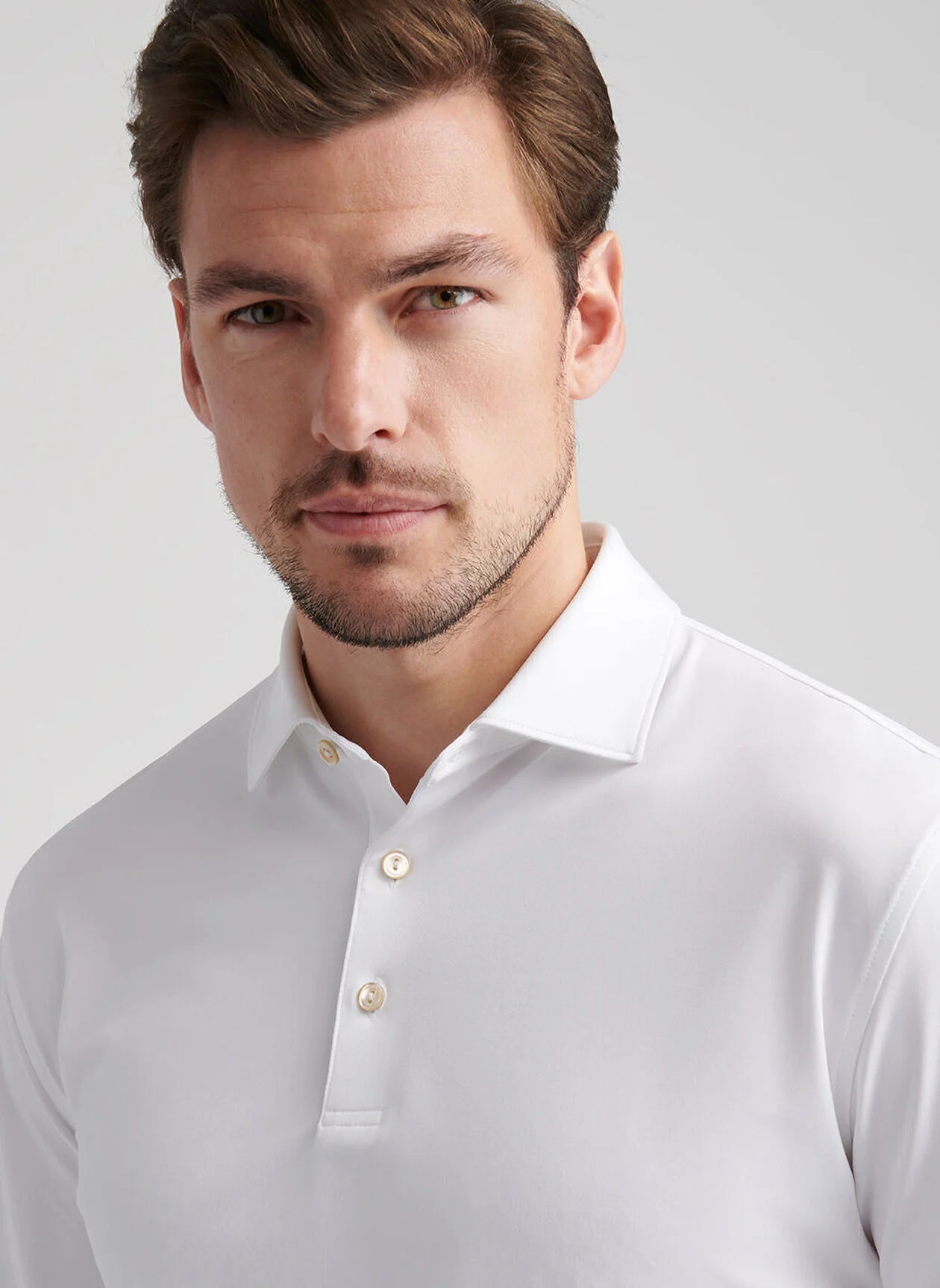 Solid Stretch Jersey Long Sleeve Polo White