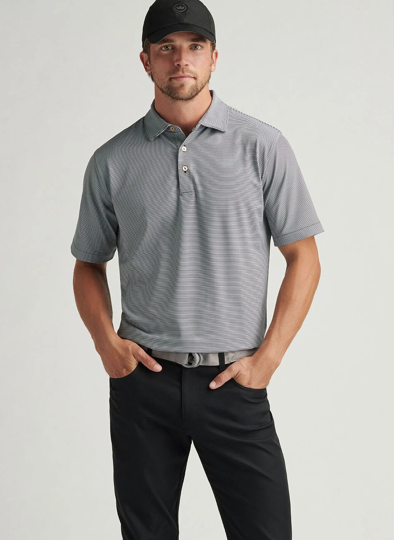 JUBILEE STRIPE PERFORMANCE POLO BLACK