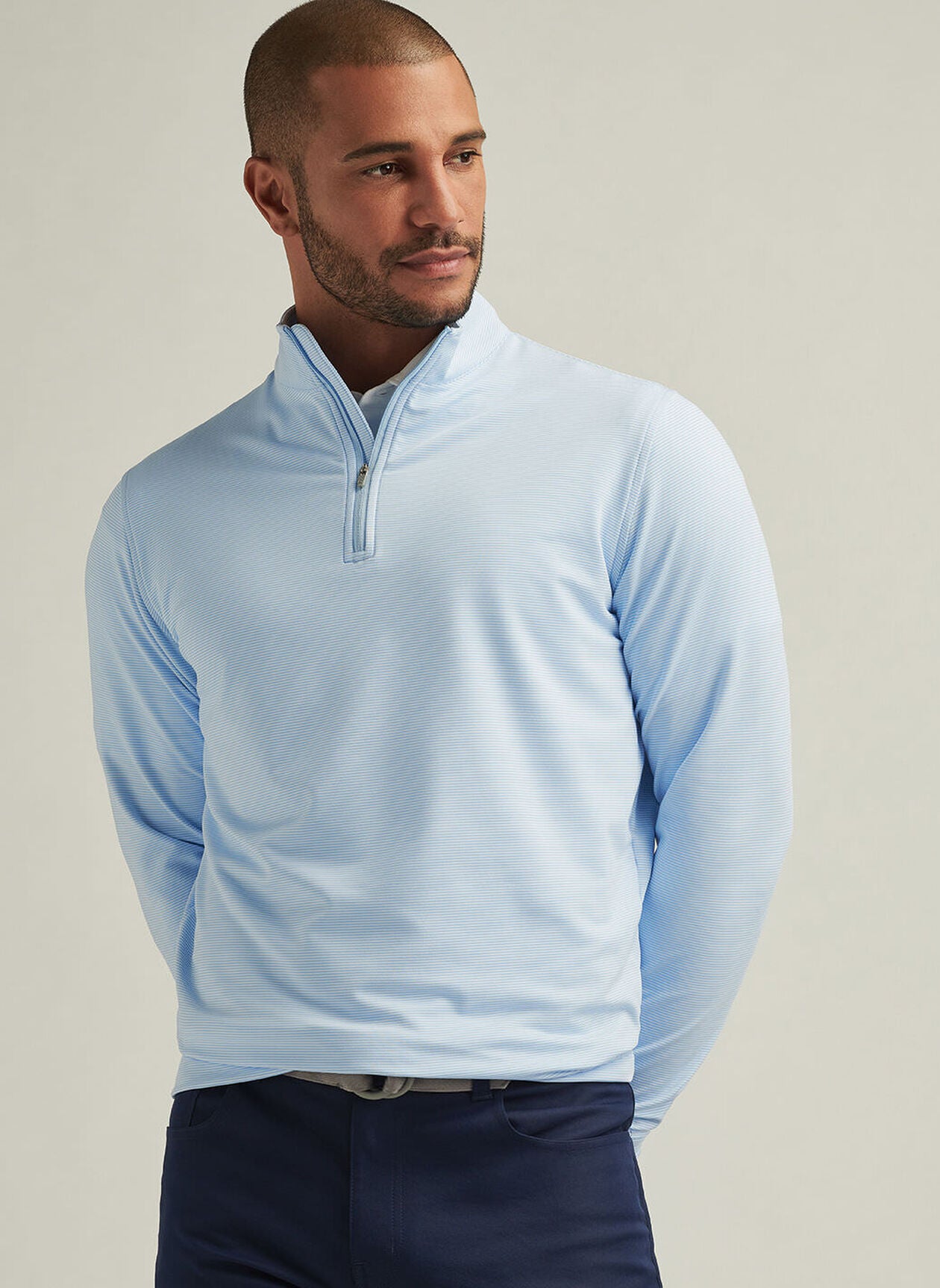 PERTH SUGAR STRIPE PERFORMANCE QUARTER-ZIP COTTAGE BLUE/WHITE