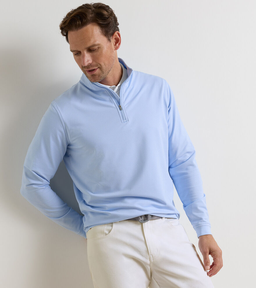 PERTH SUGAR STRIPE PERFORMANCE QUARTER-ZIP COTTAGE BLUE/WHITE