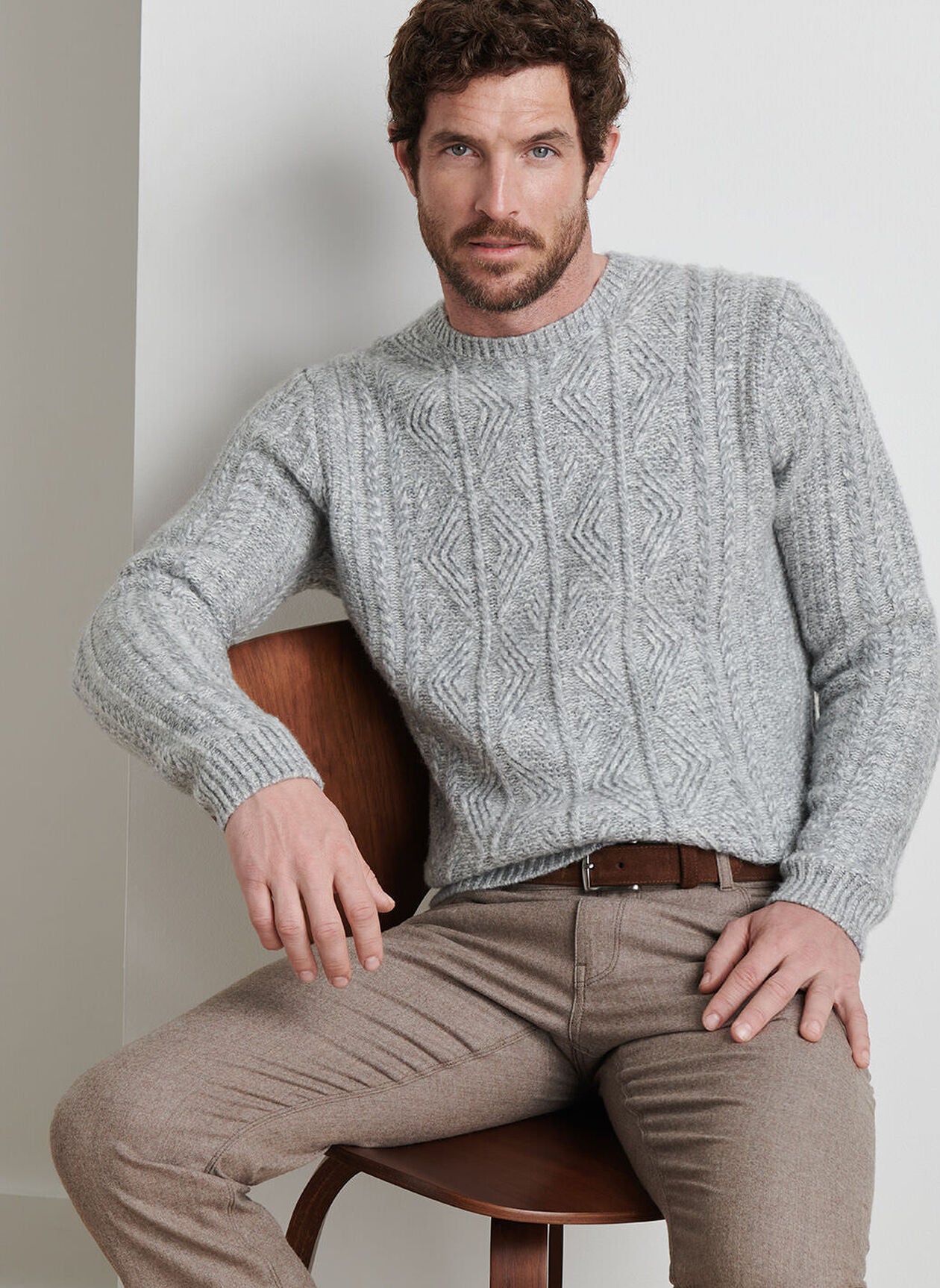 Callum Cable Crewneck Sweater Gale Grey