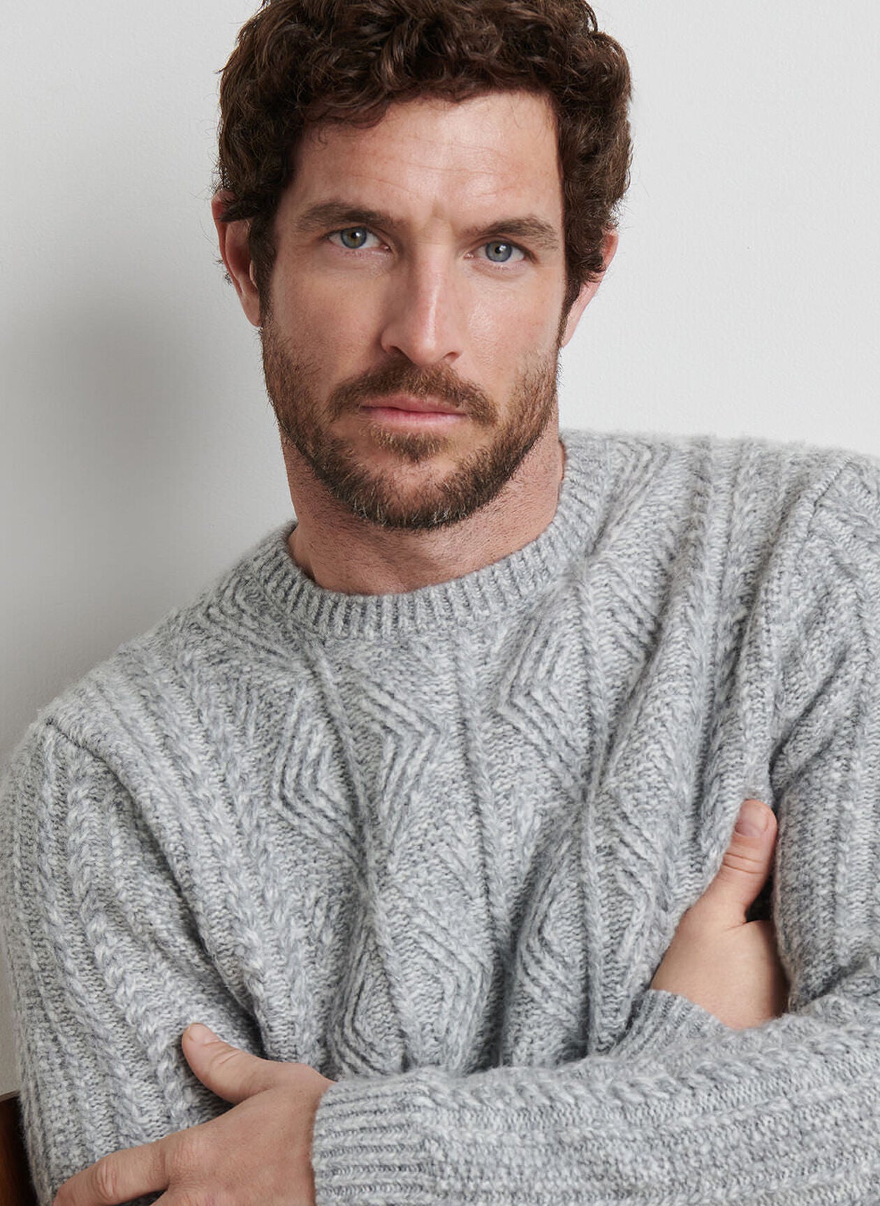 Callum Cable Crewneck Sweater Gale Grey