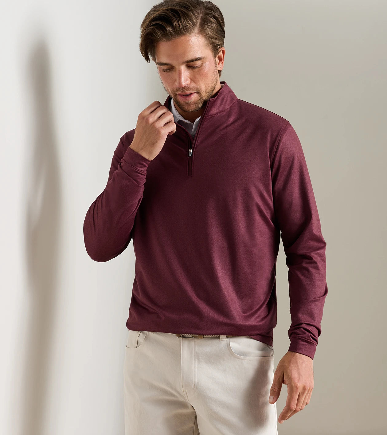 Perth Herringbone Performance Quarter-Zip BORDEAUX