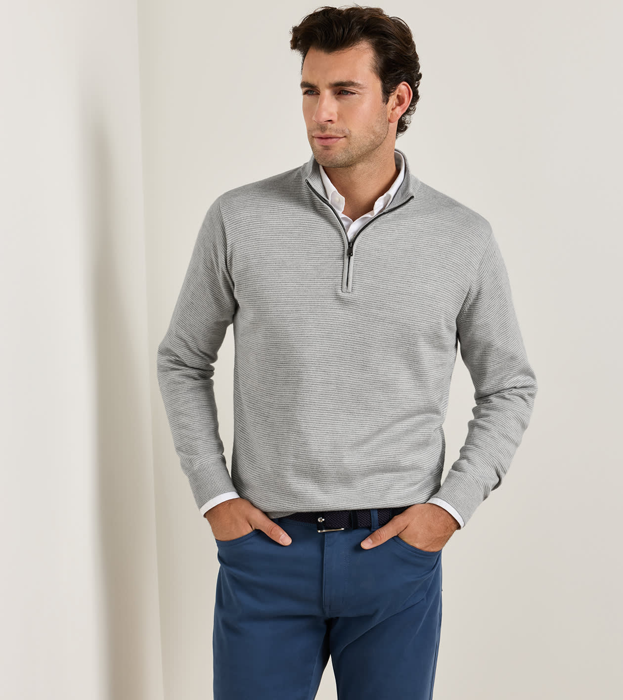 Canton Stripe Quarter-Zip Sweater Battleship