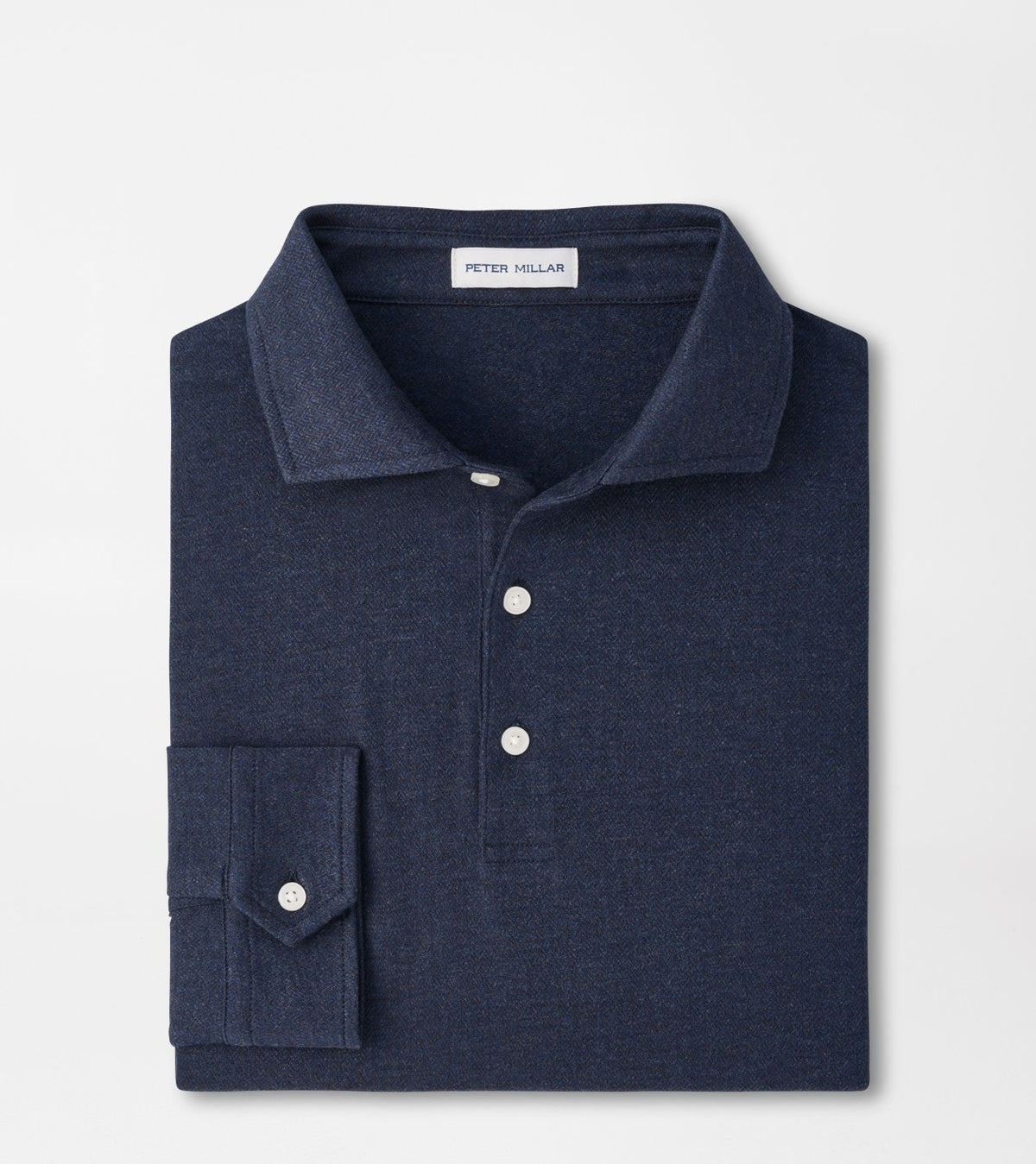 Herringbone Long Sleeve Polo Navy