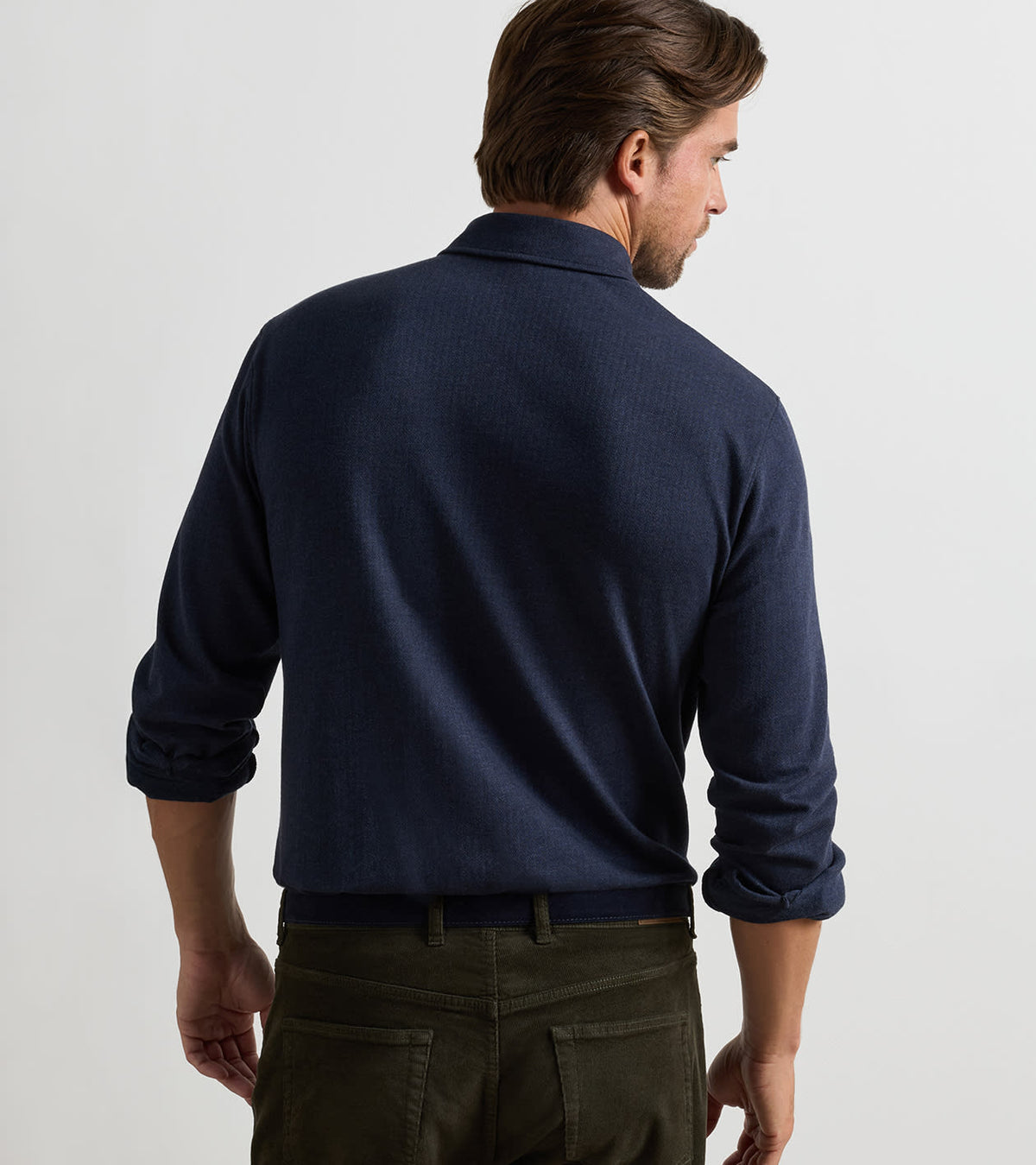 Herringbone Long Sleeve Polo Navy
