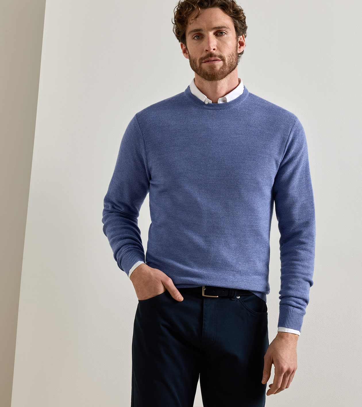 Autumn Crest Honeycomb Crewneck Sweater Blue Freesia