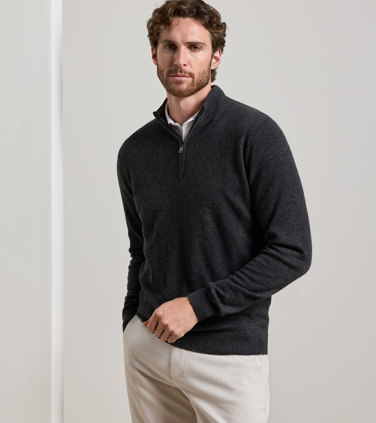 25th Anniversary Cashmere Quarter-Zip Sweater Charcoal