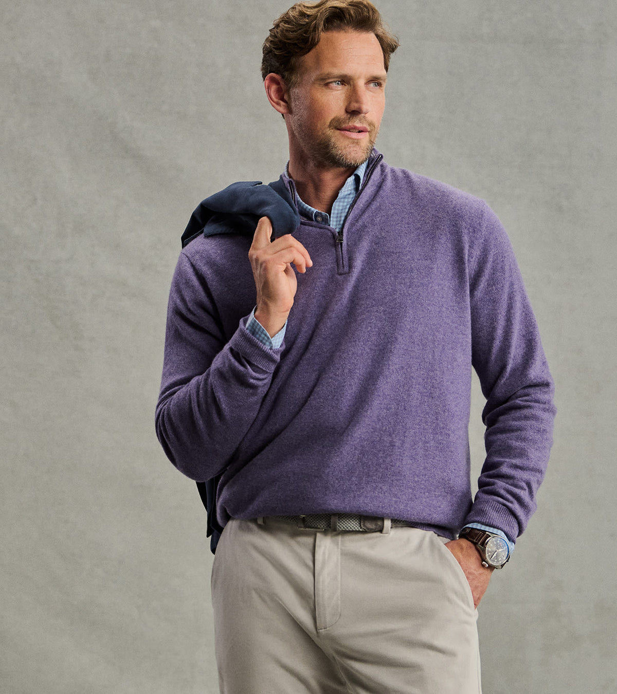 25th Anniversary Cashmere Quarter-Zip Sweater Purple Fig