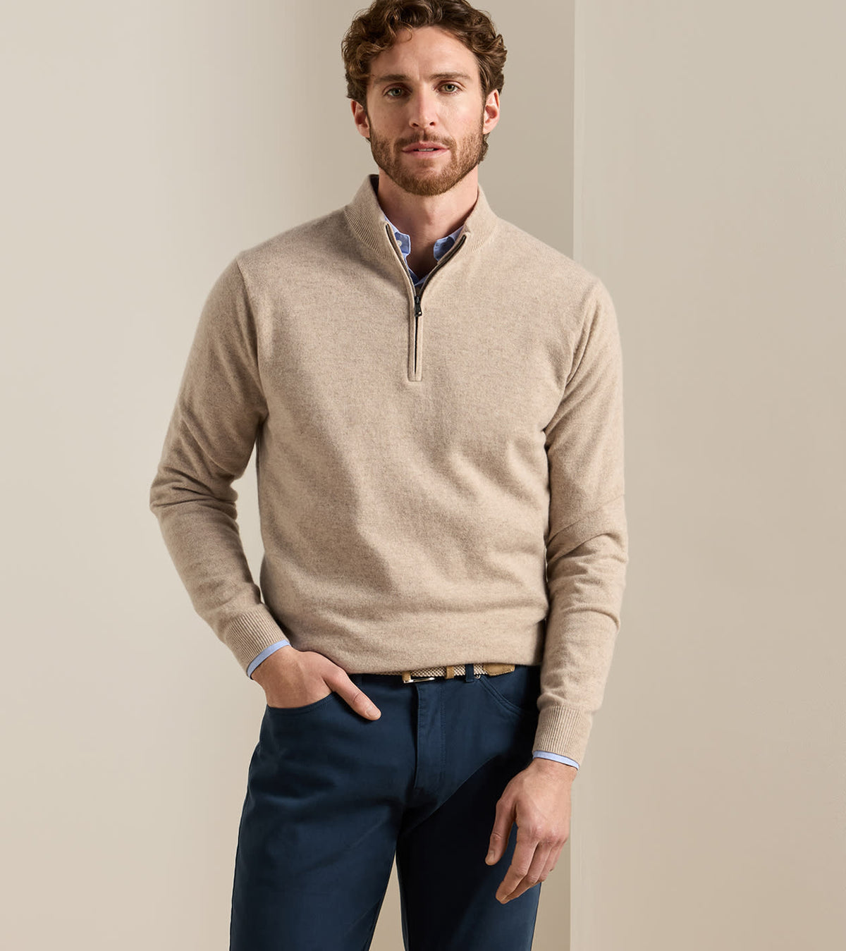 25th Anniversary Cashmere Quarter-Zip Sweater Tumbleweed
