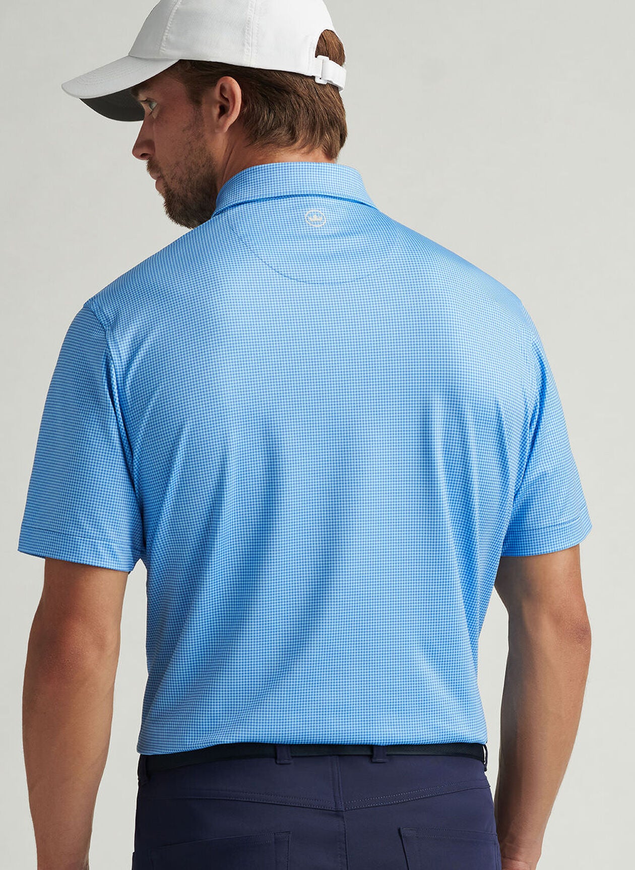 GINGHAM PERFORMANCE JERSEY POLO BLUE SEA