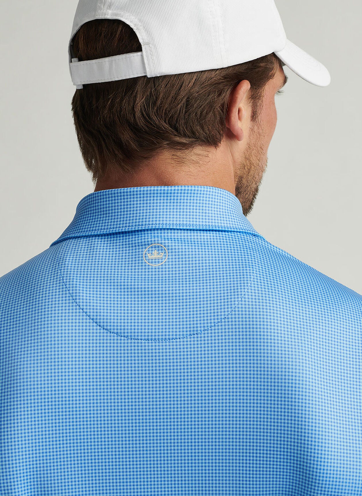 GINGHAM PERFORMANCE JERSEY POLO BLUE SEA