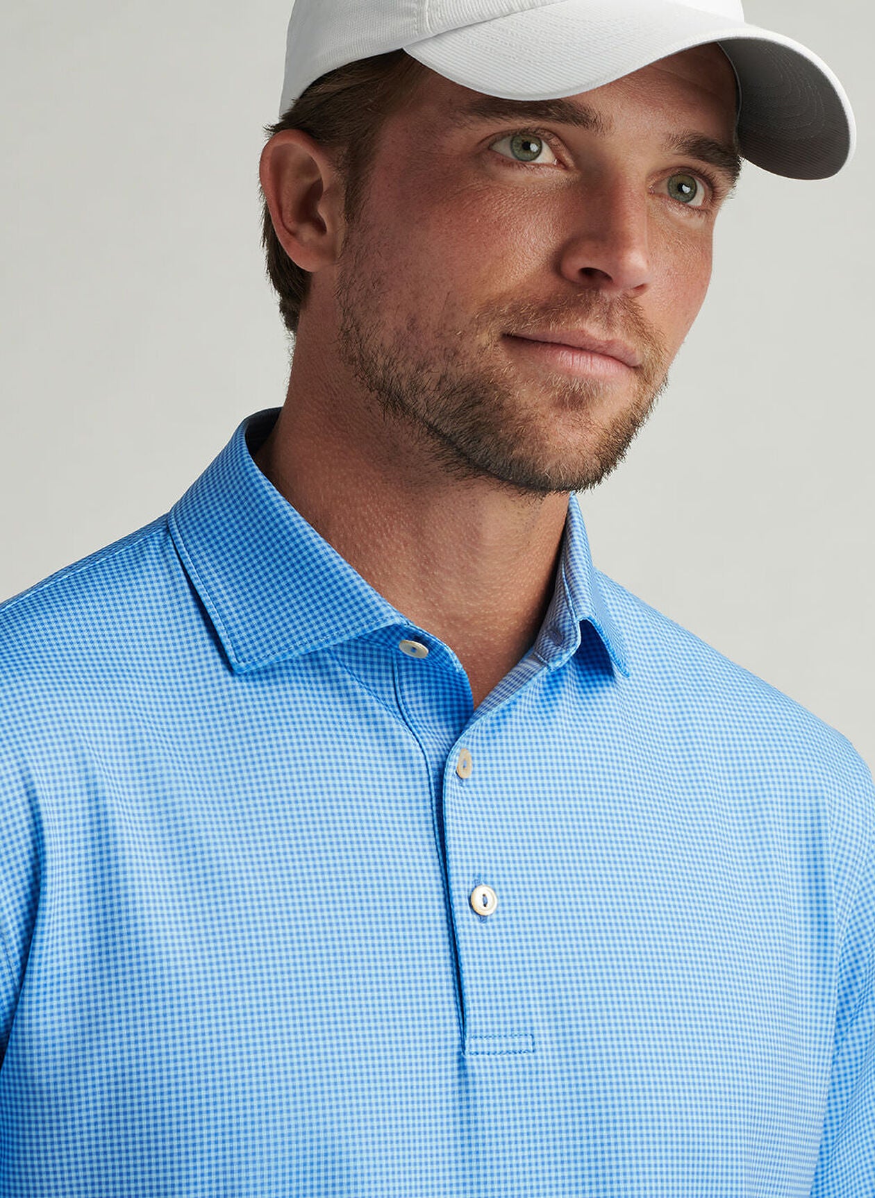 GINGHAM PERFORMANCE JERSEY POLO BLUE SEA