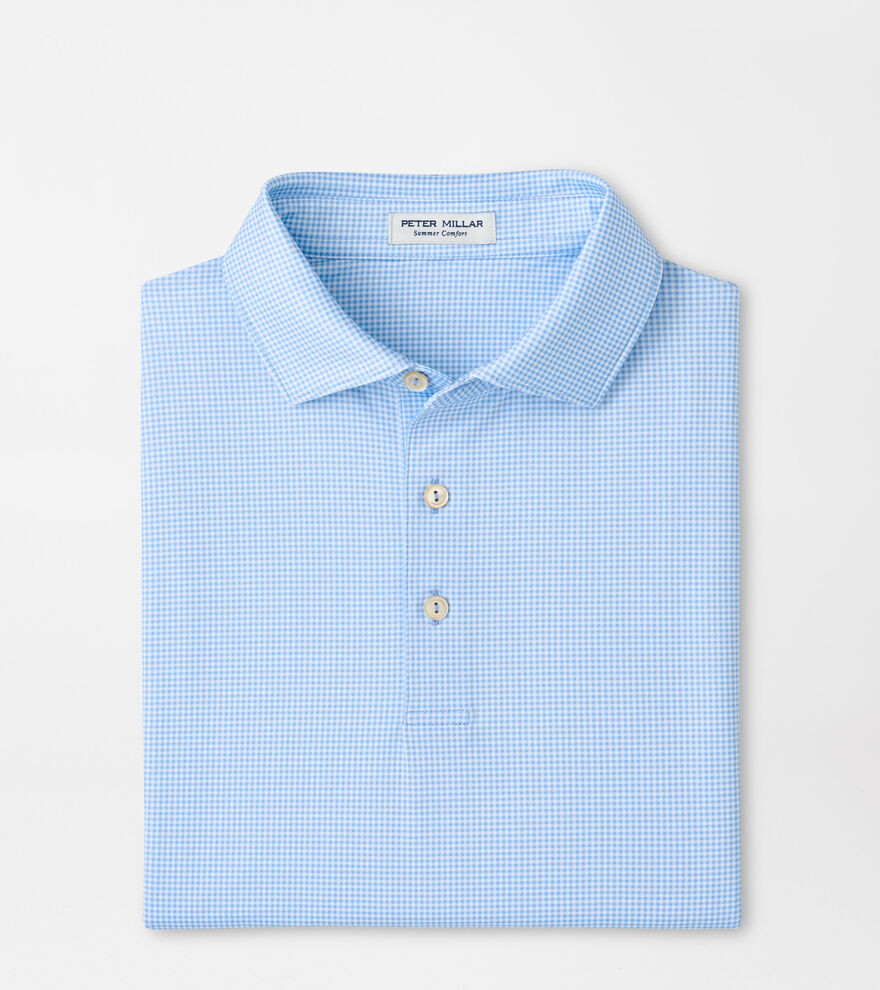 Gingham Performance Jersey Polo Cottage Blue