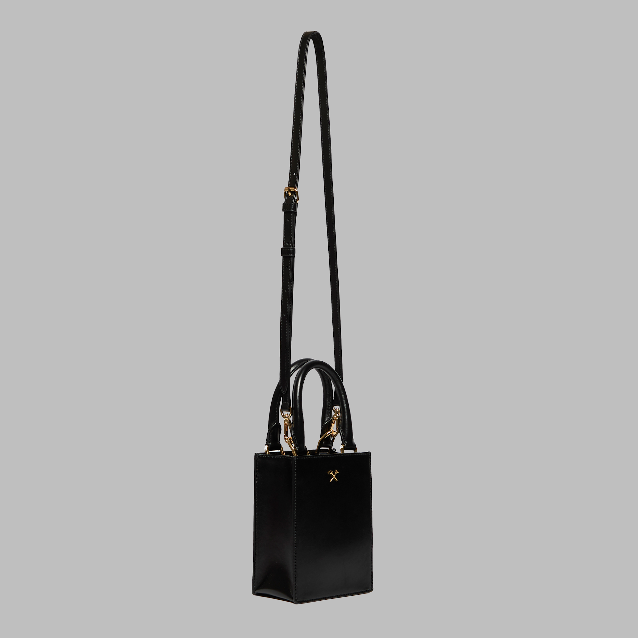 Metal Tees Box Calf Leather Mini Tote ONYX
