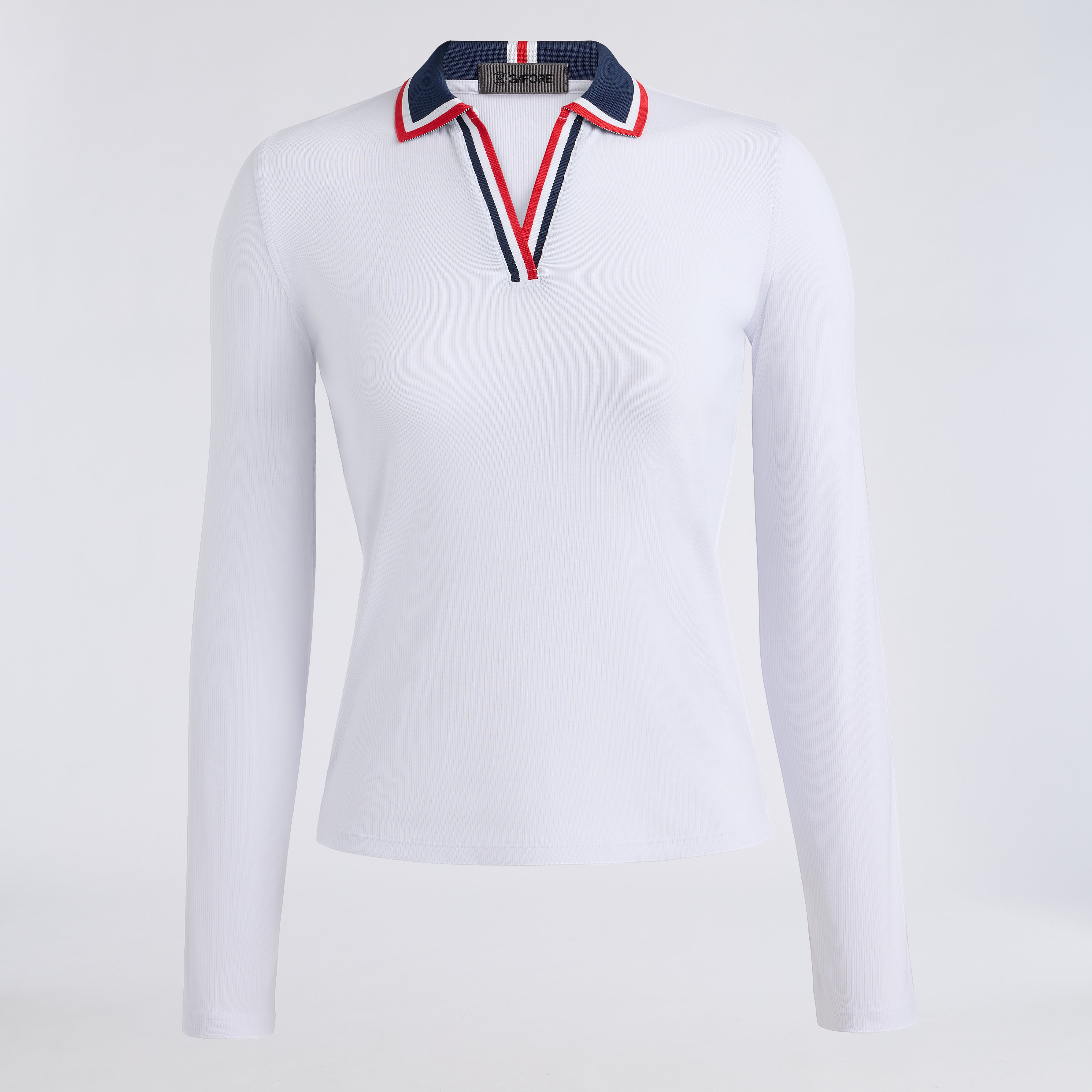CONTRAST JOHNNY COLLAR TECH NYLON RIB LONG SLEEVE POLO LAVA