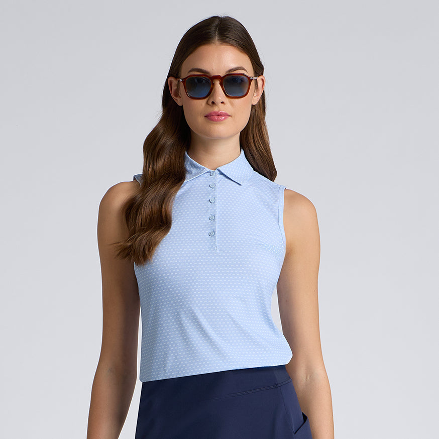GEO 2 SILKY TECH NYLON SLEEVELESS POLO SKY/SNOW