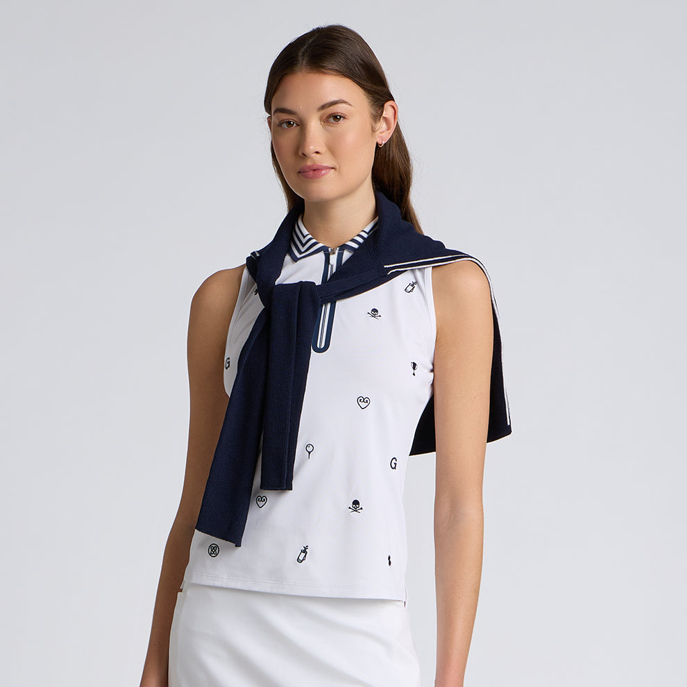 ICON EMBROIDERED 1/4 ZIP SLEEVELESS POLO SNOW