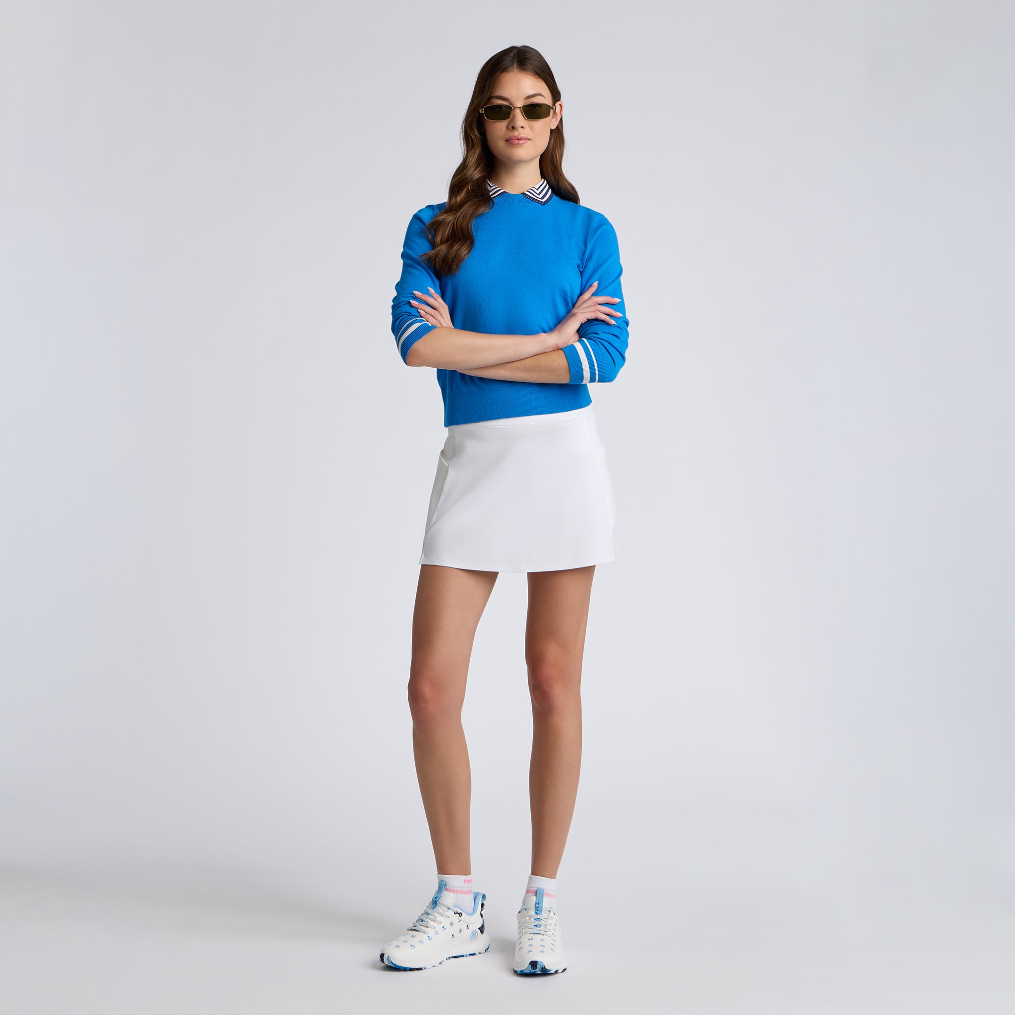 COOLING COTTON CREWNECK SWEATER CERULEAN