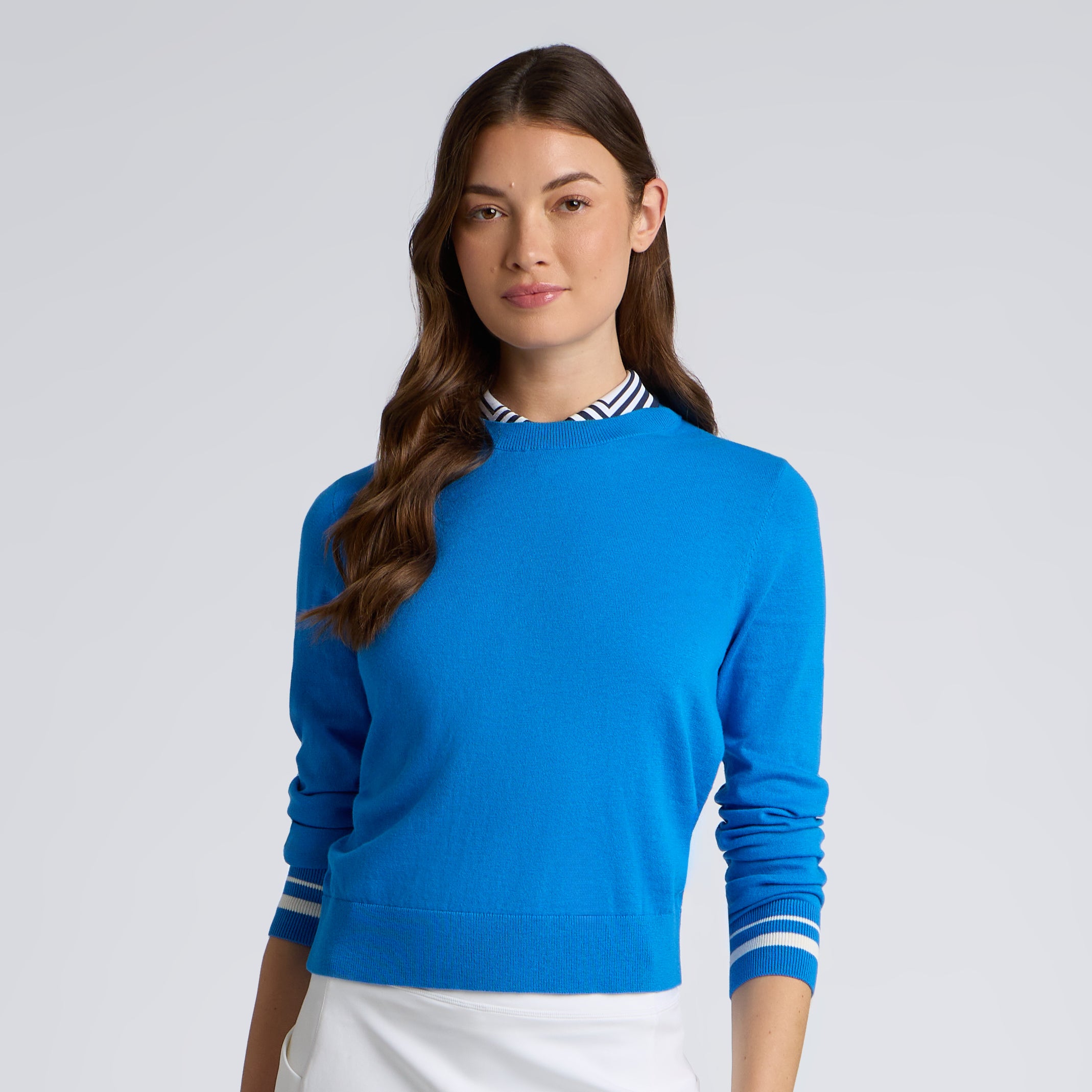 COOLING COTTON CREWNECK SWEATER CERULEAN
