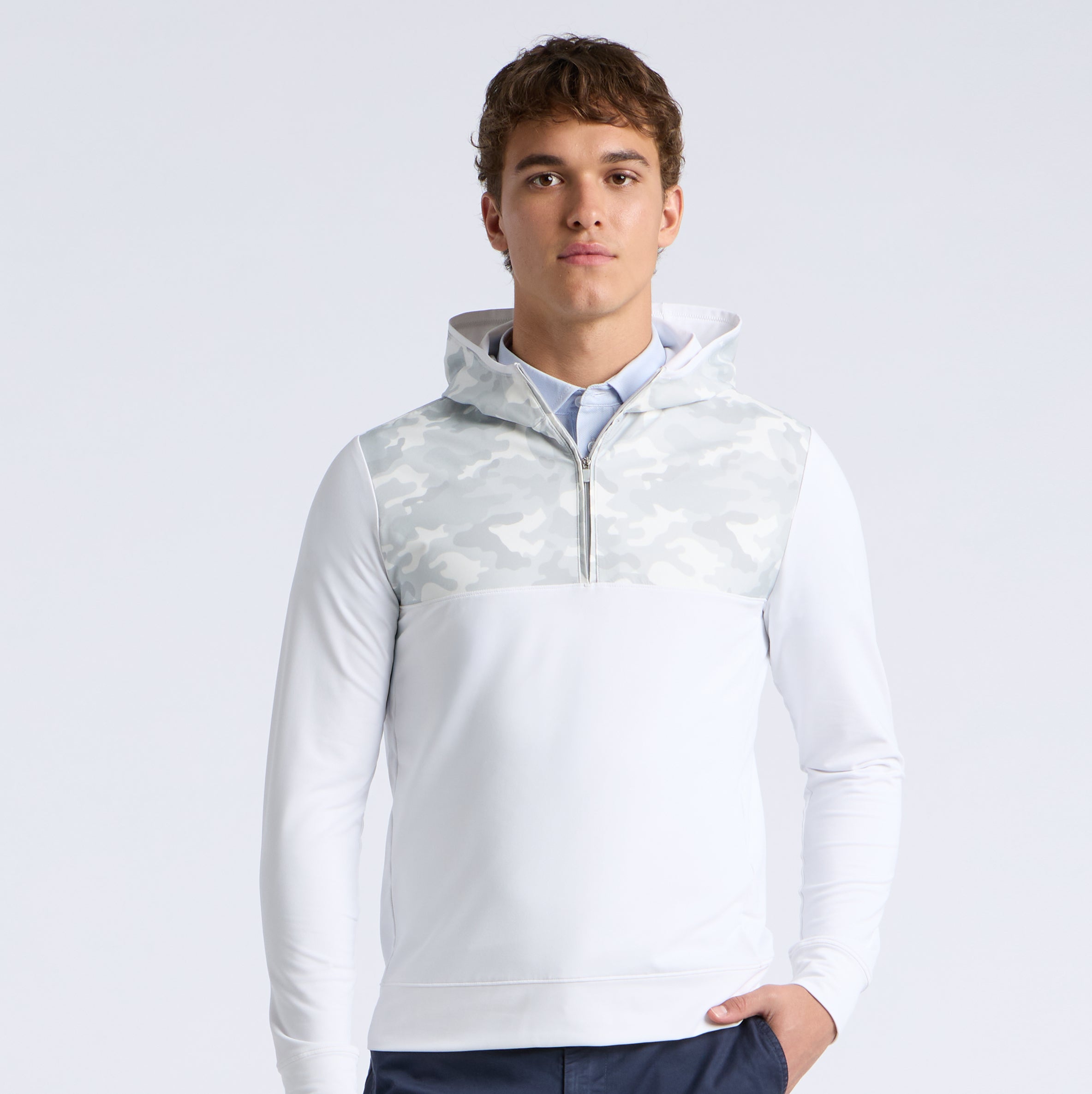 CAMO BRUSHED BACK TECH TERRY 1/4 ZIP HOODIE SNOW CAMO