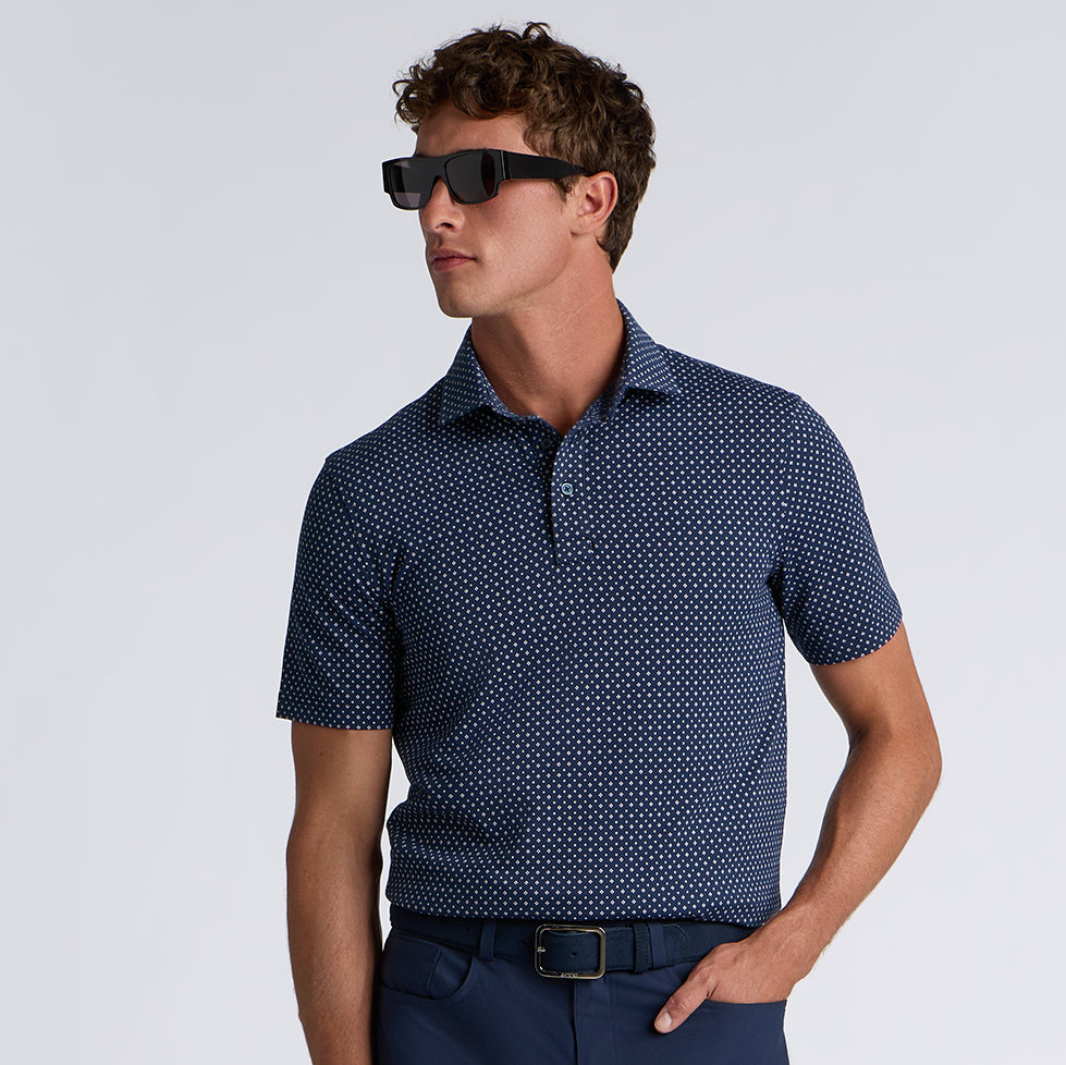 ALL PLAY FOULARD GEO STRETCH KNIT POLO TWILIGHT/SNOW