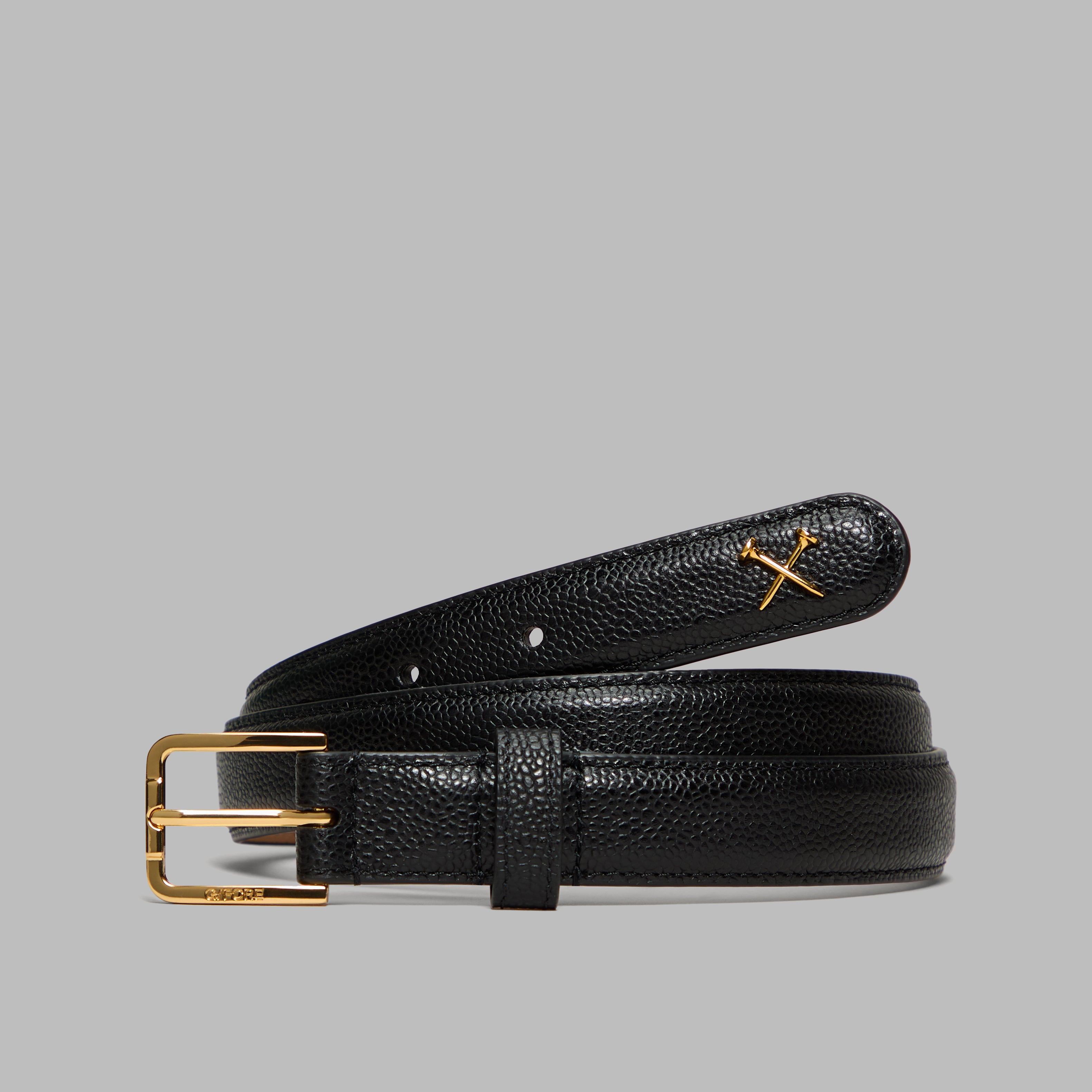 WOMEN'S METAL TEES PEBBLE LEATHER BELT ONYX