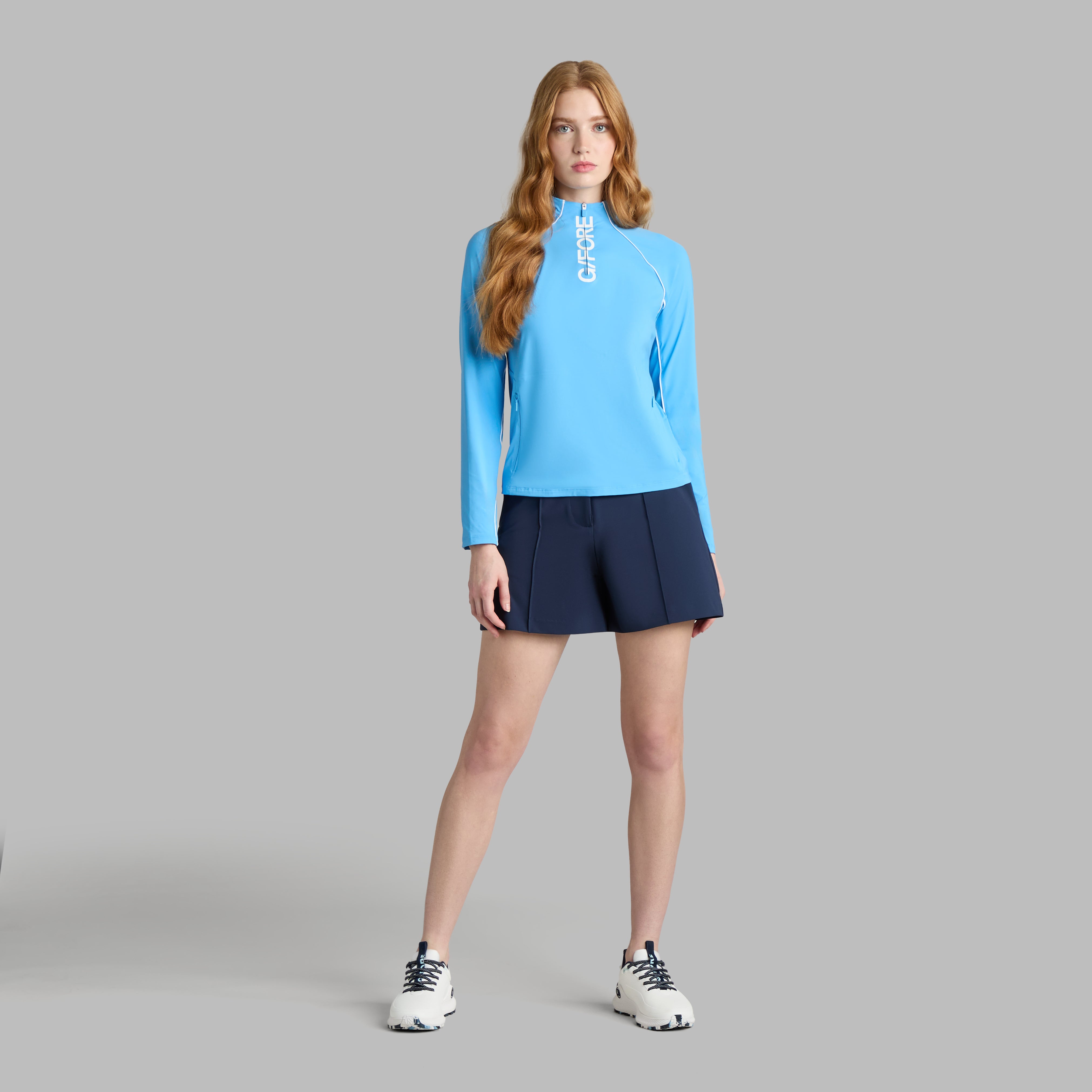 CONTRAST MESH SILKY TECH NYLON 1/4 ZIP PULLOVER AZUL