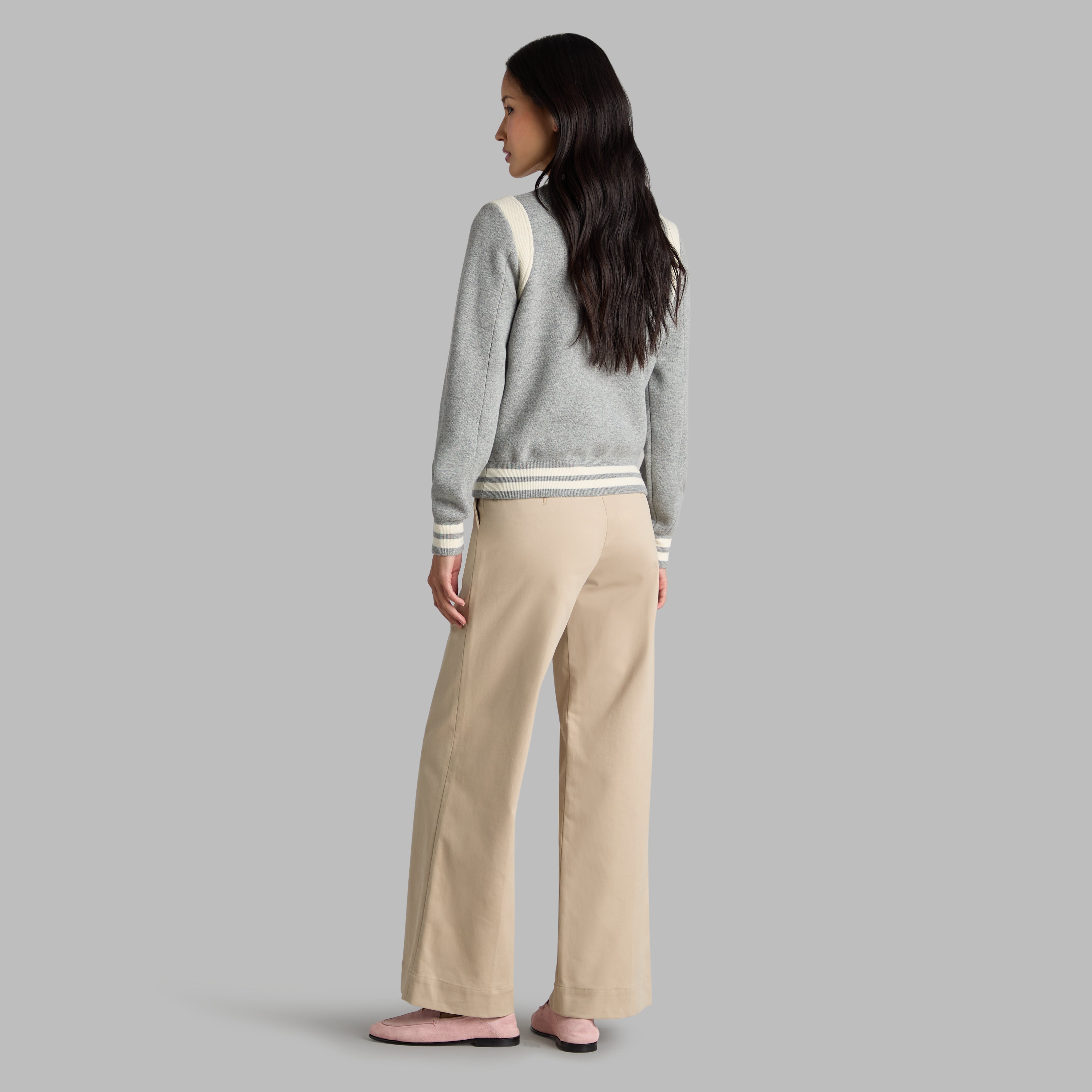Contrast Stripe Knit Bomber Jacket MELANGE GREY