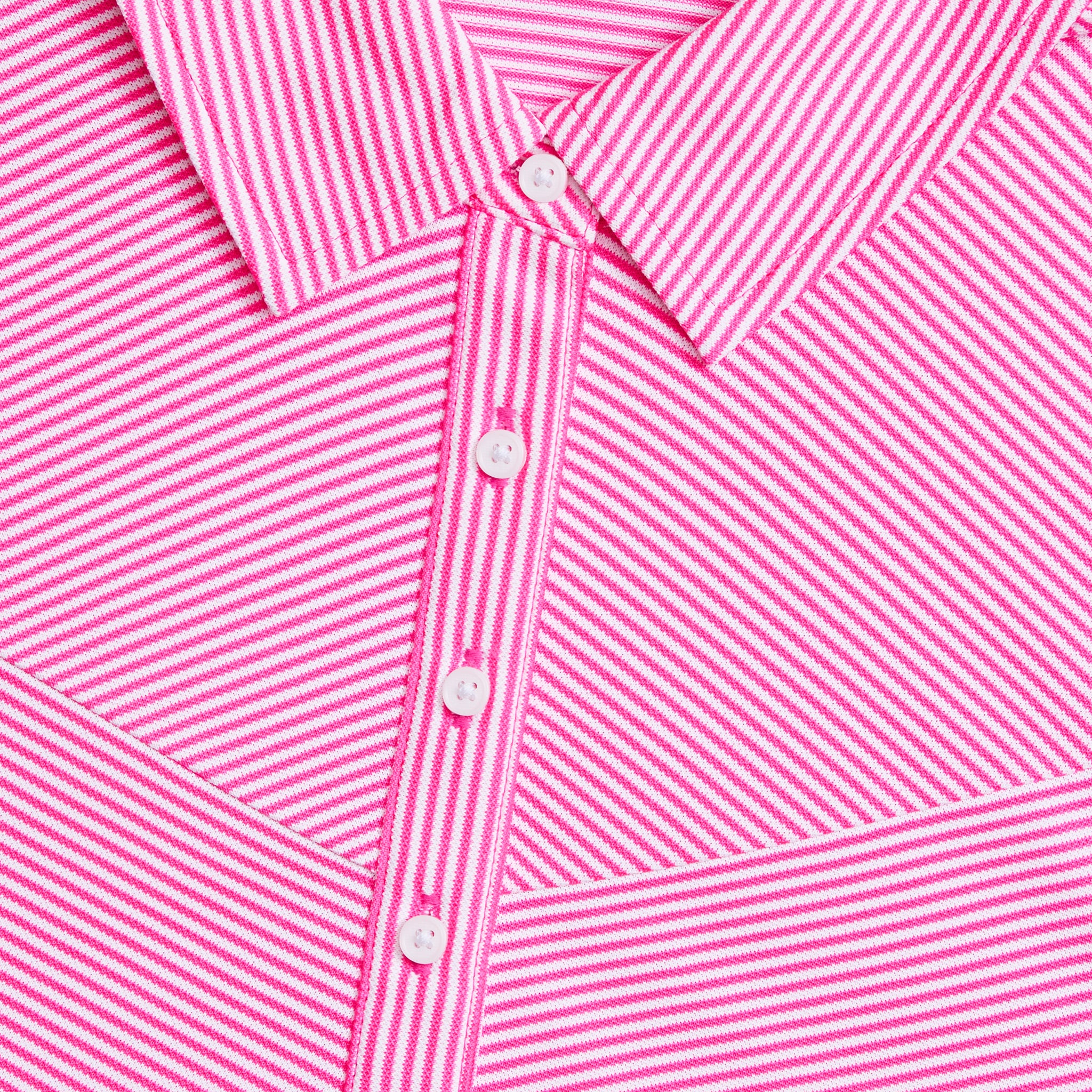 PANELED STRIPE TECH PIQUÉ SLEEVELESS POLO KNOCKOUT PINK