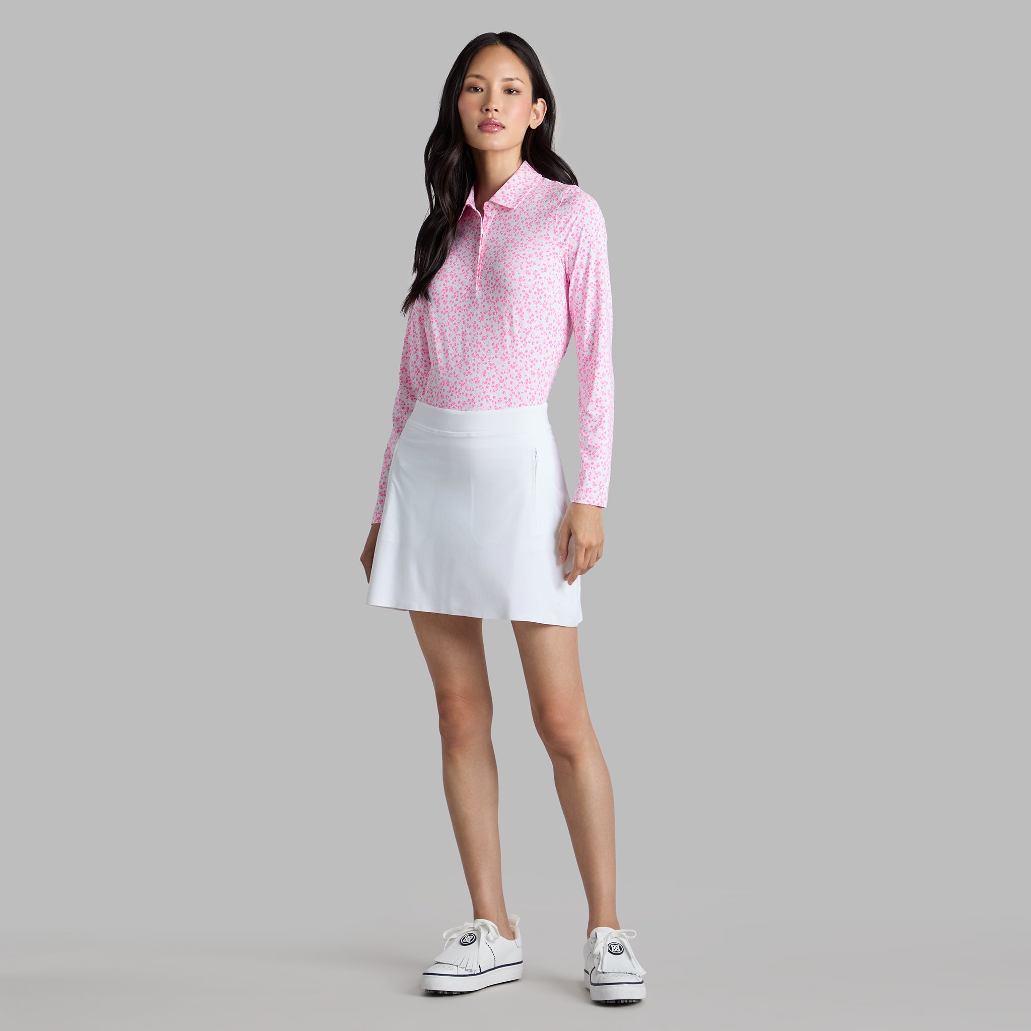 DITSY FLORAL TECH JERSEY LONG SLEEVE POLO SNOW