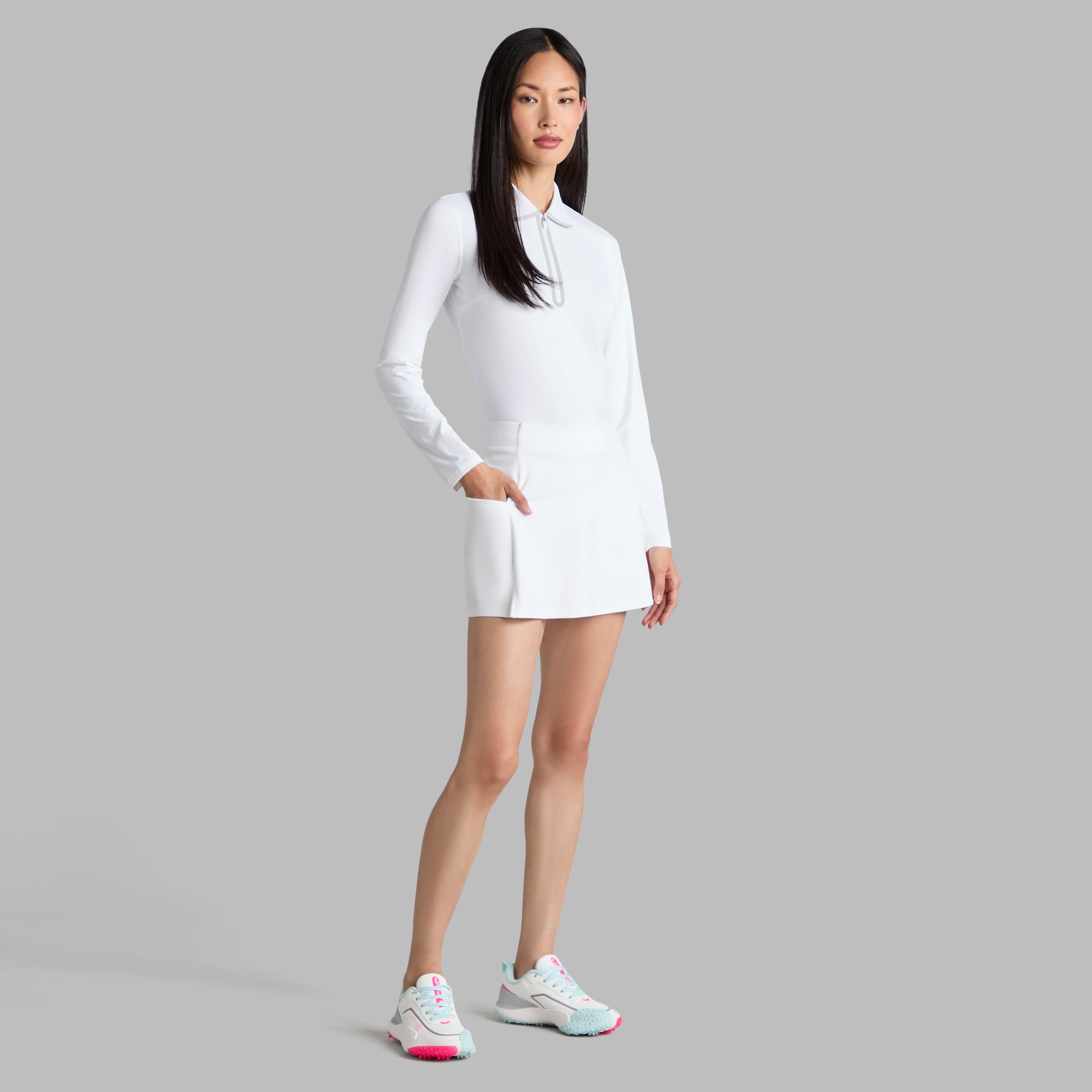 SILKY TECH NYLON LONG SLEEVE ZIP POLO SNOW