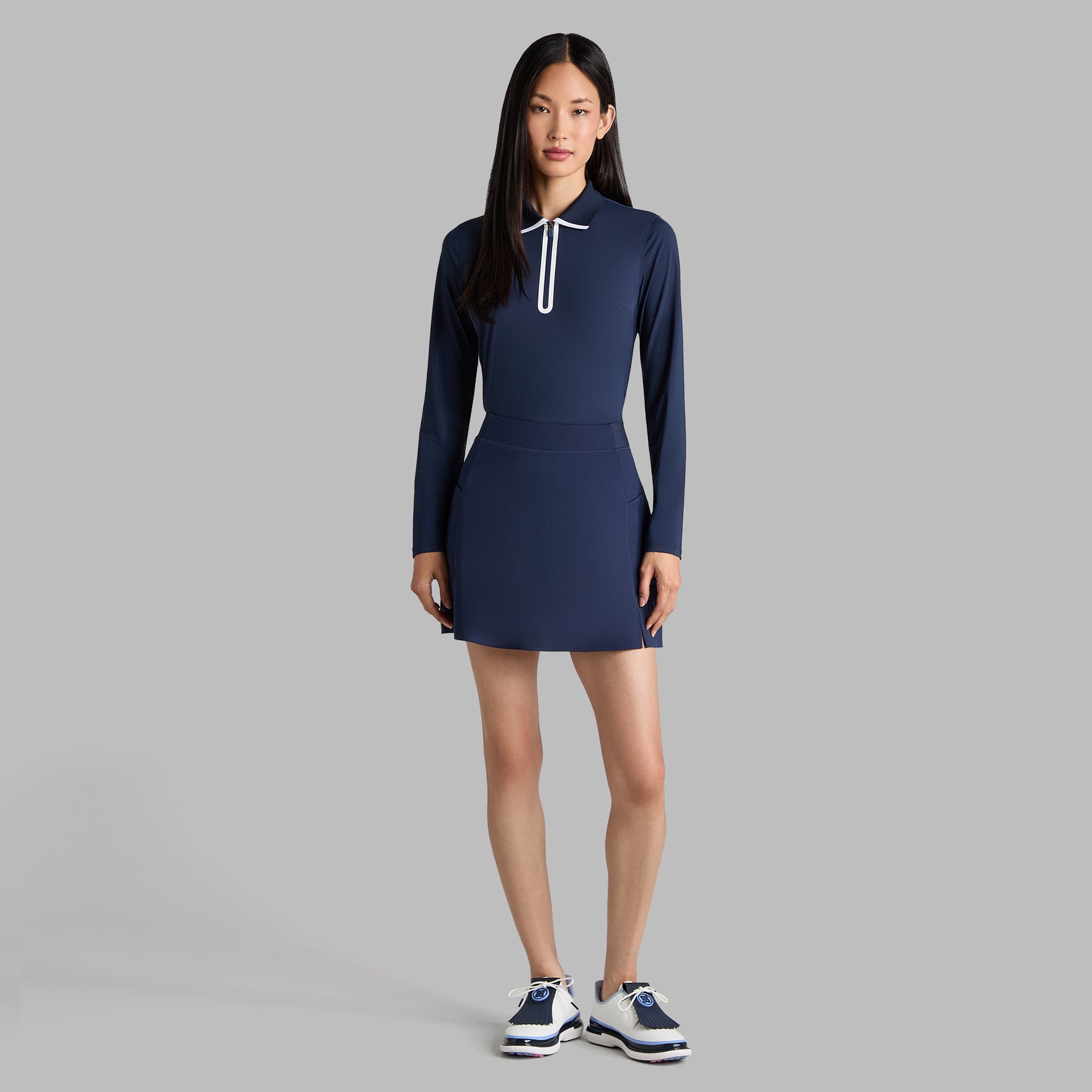 SILKY TECH NYLON LONG SLEEVE ZIP POLO TWILIGHT