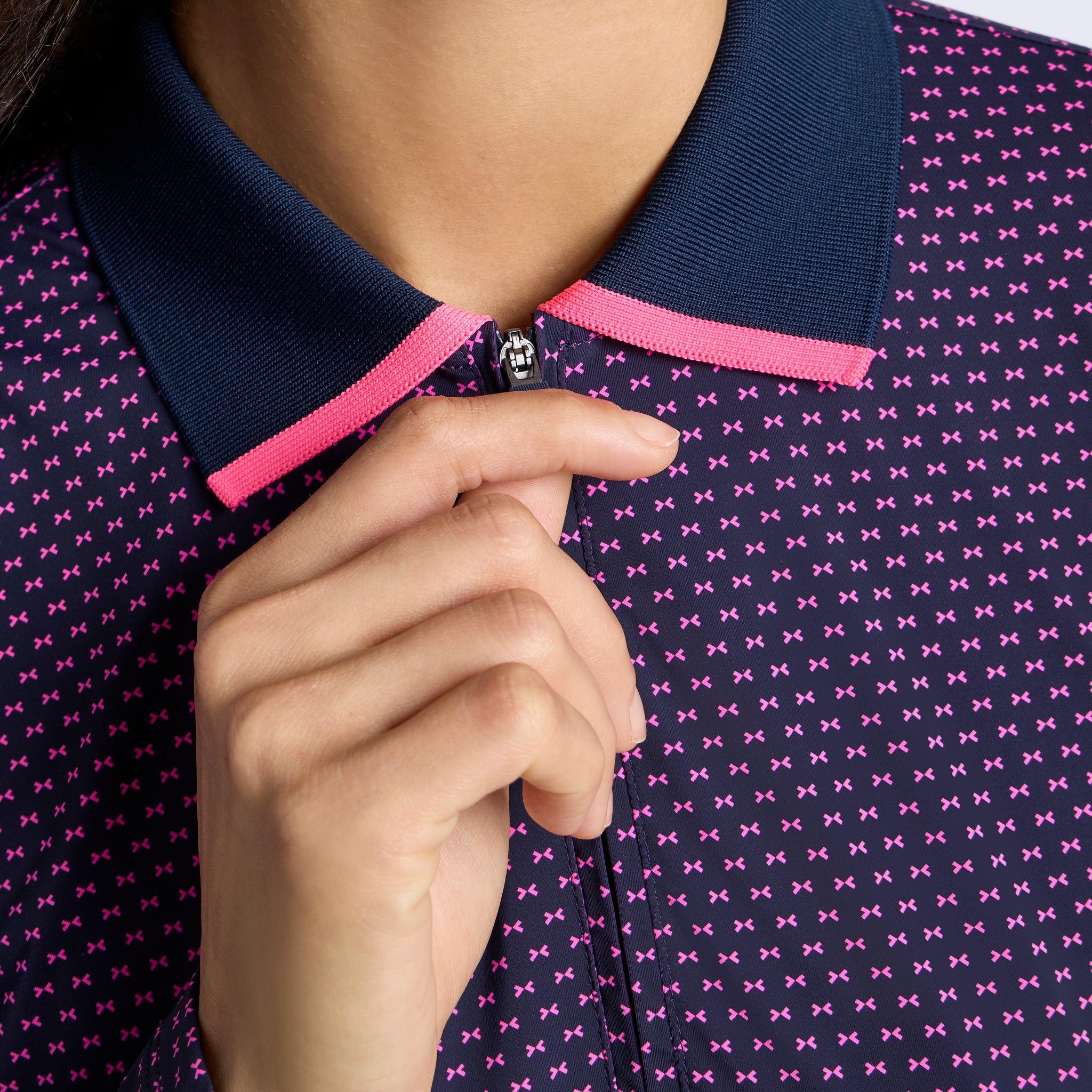 GEO 2 SILKY TECH NYLON LONG SLEEVE 1/4 ZIP POLO TWILIGHT/KNOCKOUT PINK