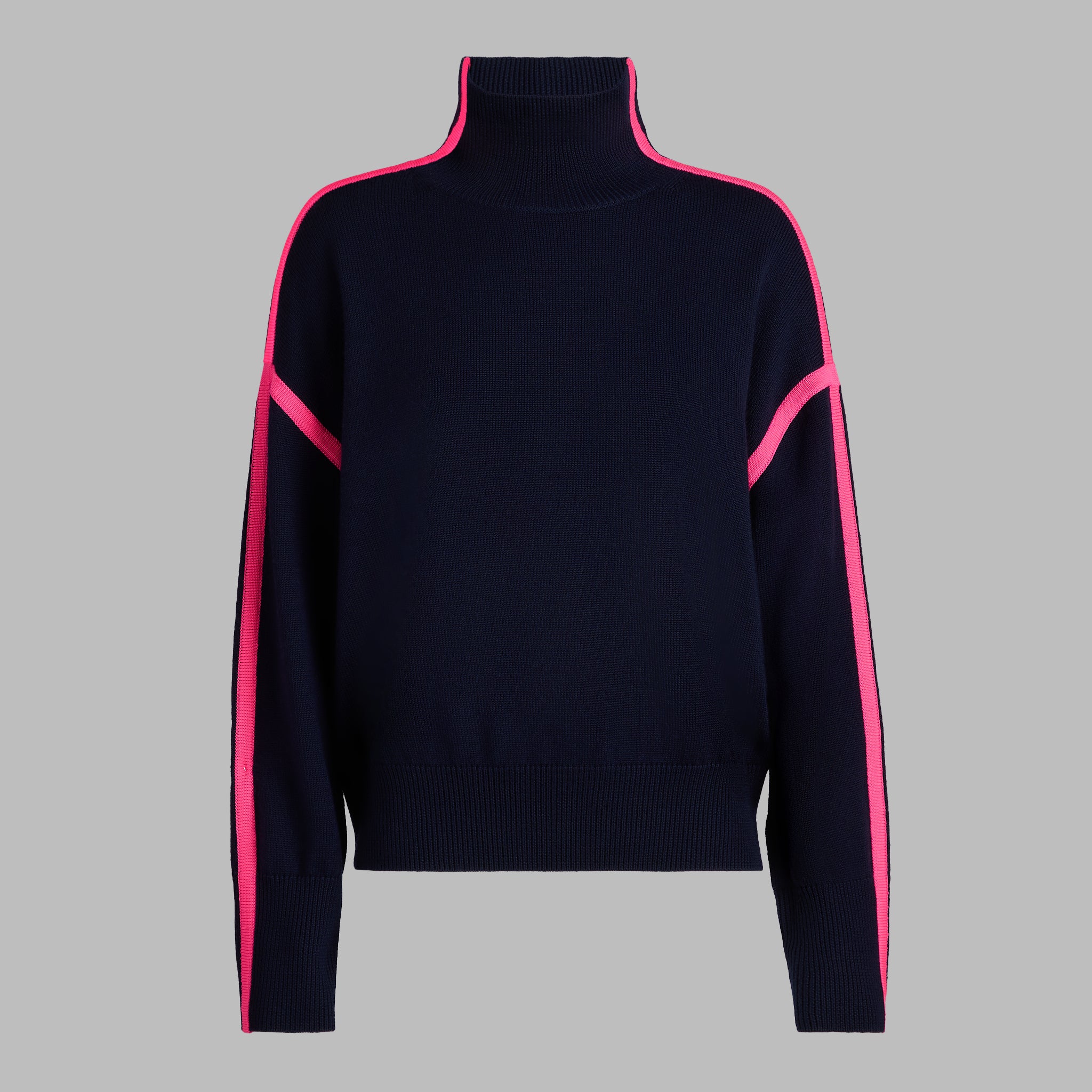 Merino Wool Contrast Stripe Turtleneck Sweater TWILIGHT