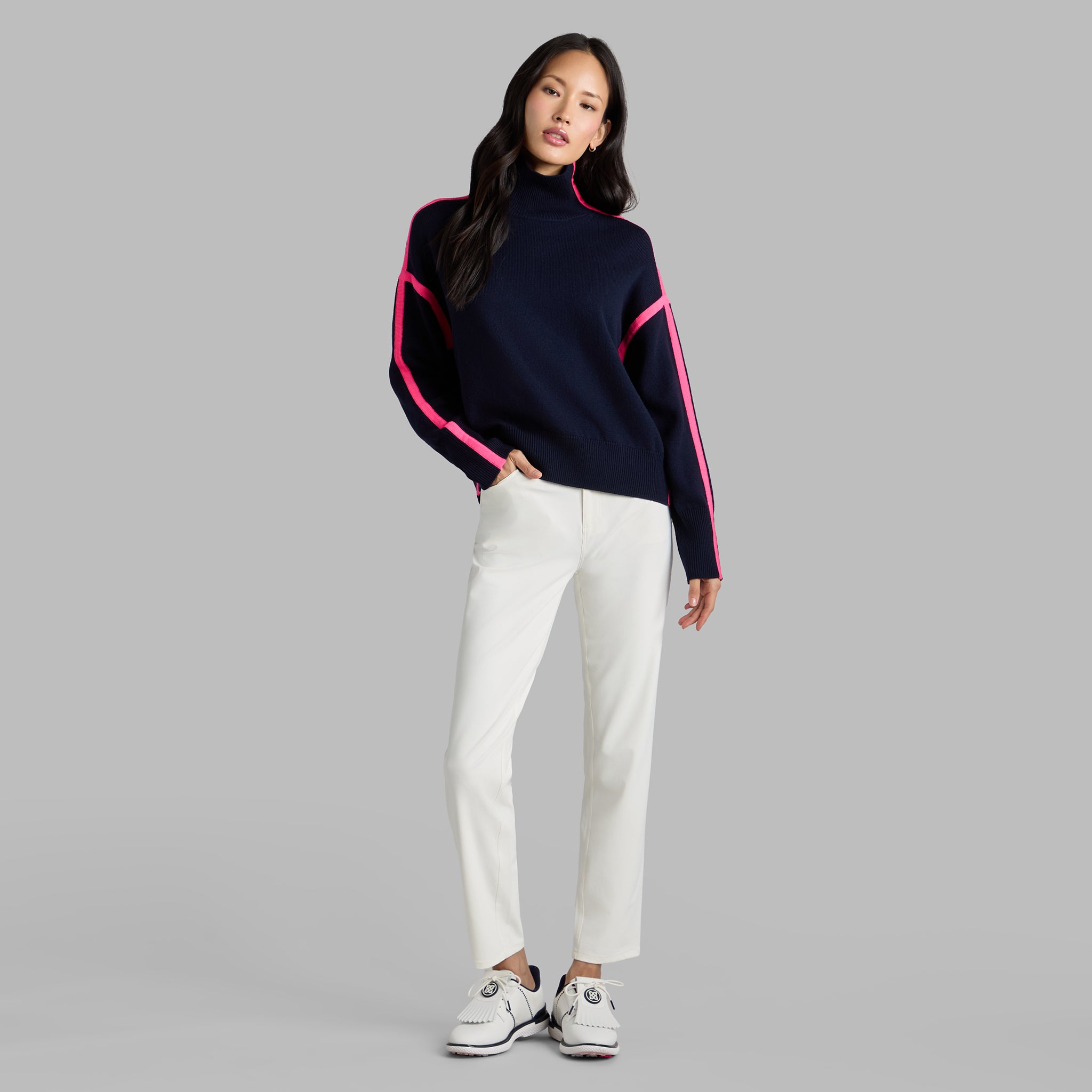 Merino Wool Contrast Stripe Turtleneck Sweater TWILIGHT
