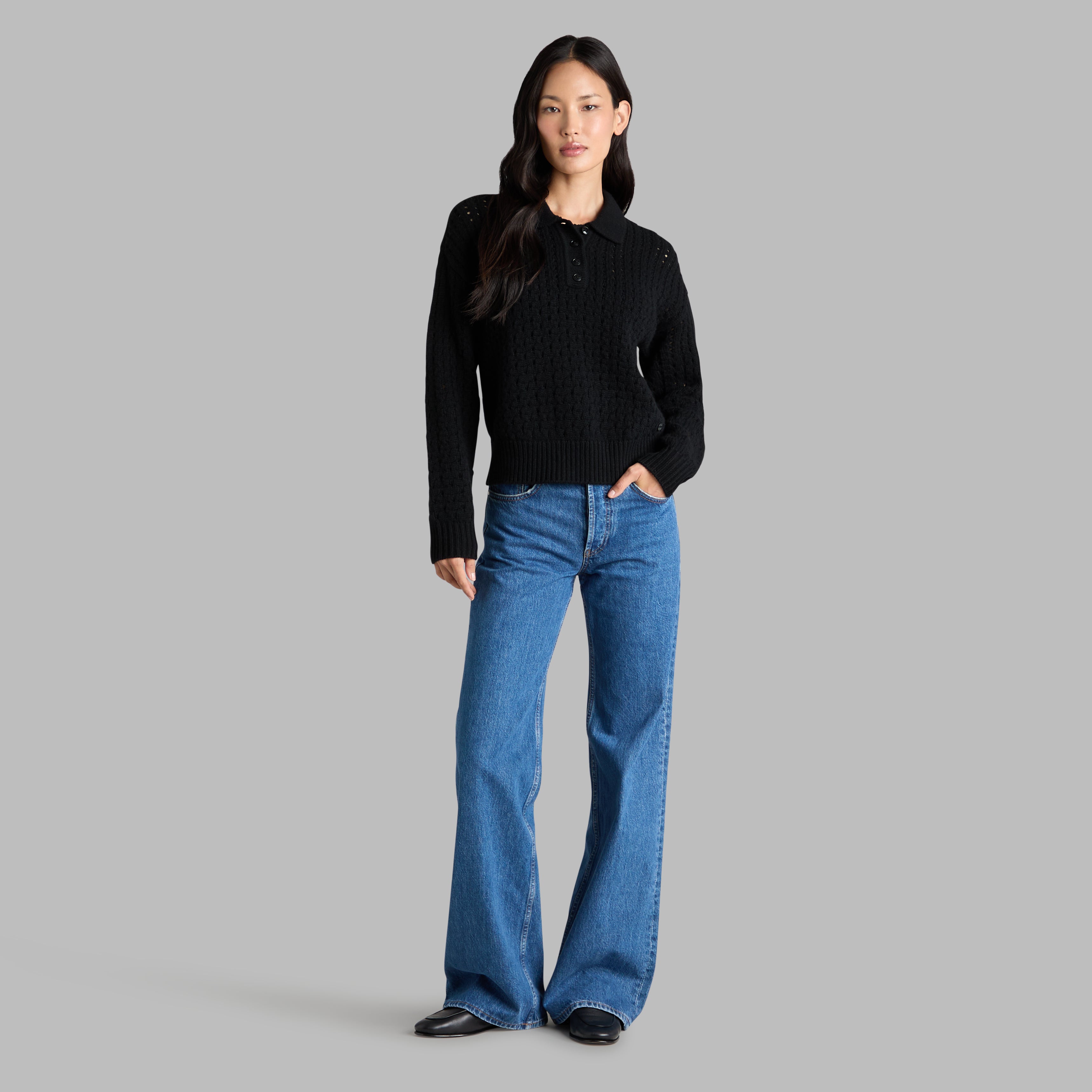 Open Knit Wool Cashmere Polo ONYX