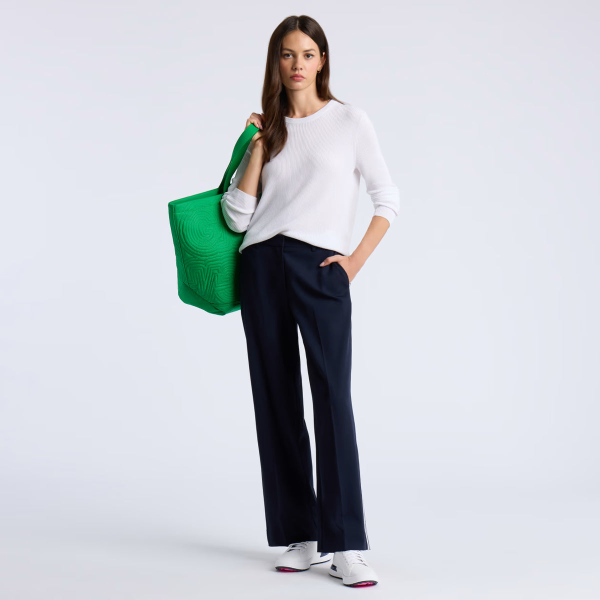 Cotton Blend Rib Knit Fitted Top Snow