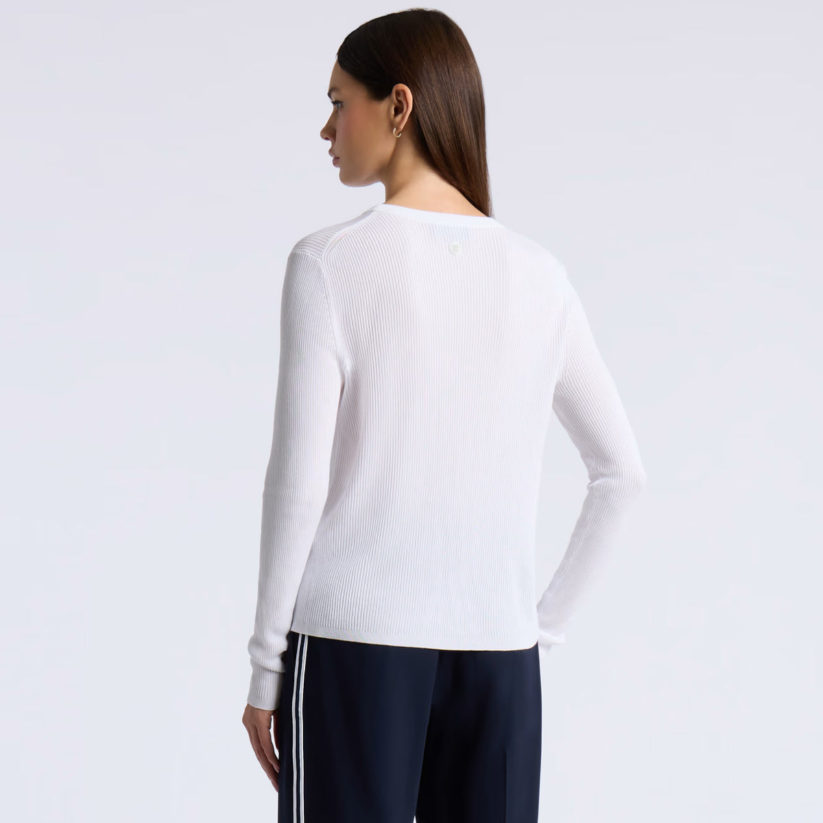 Cotton Blend Rib Knit Fitted Top Snow