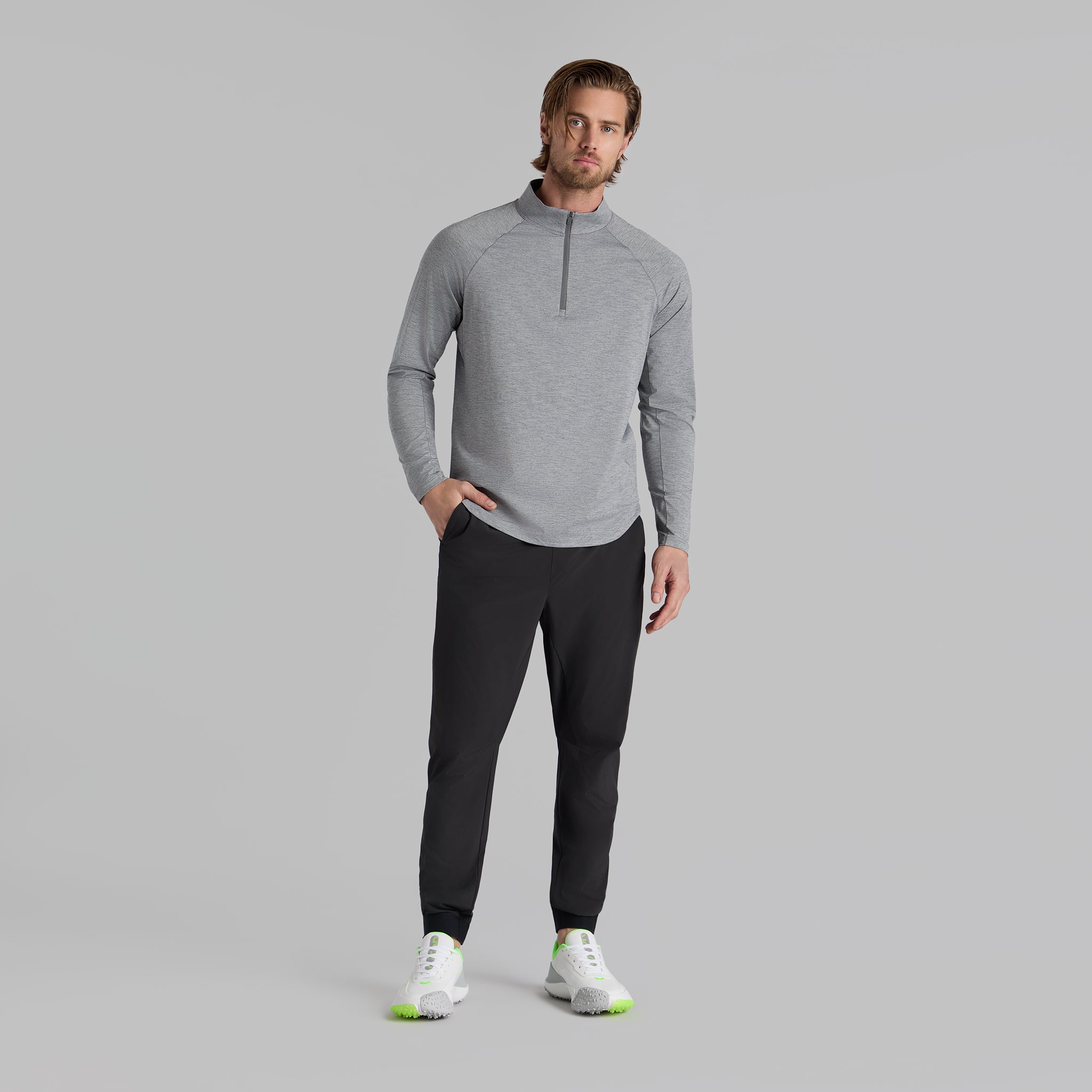 ITALIAN TECH MELANGE RAGLAN QUARTER ZIP PULLOVER CHARCOAL MELANGE