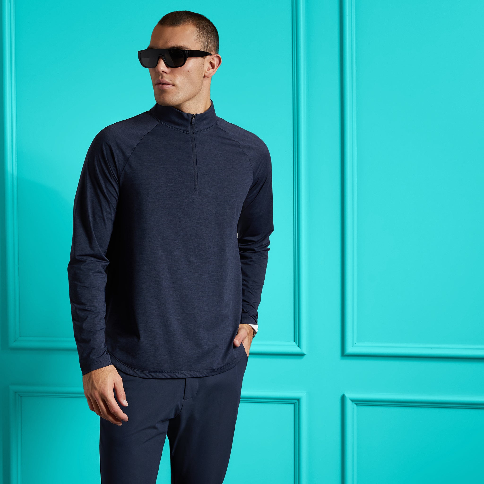 ITALIAN TECH MELANGE RAGLAN QUARTER ZIP PULLOVER HEATHER TWILIGHT
