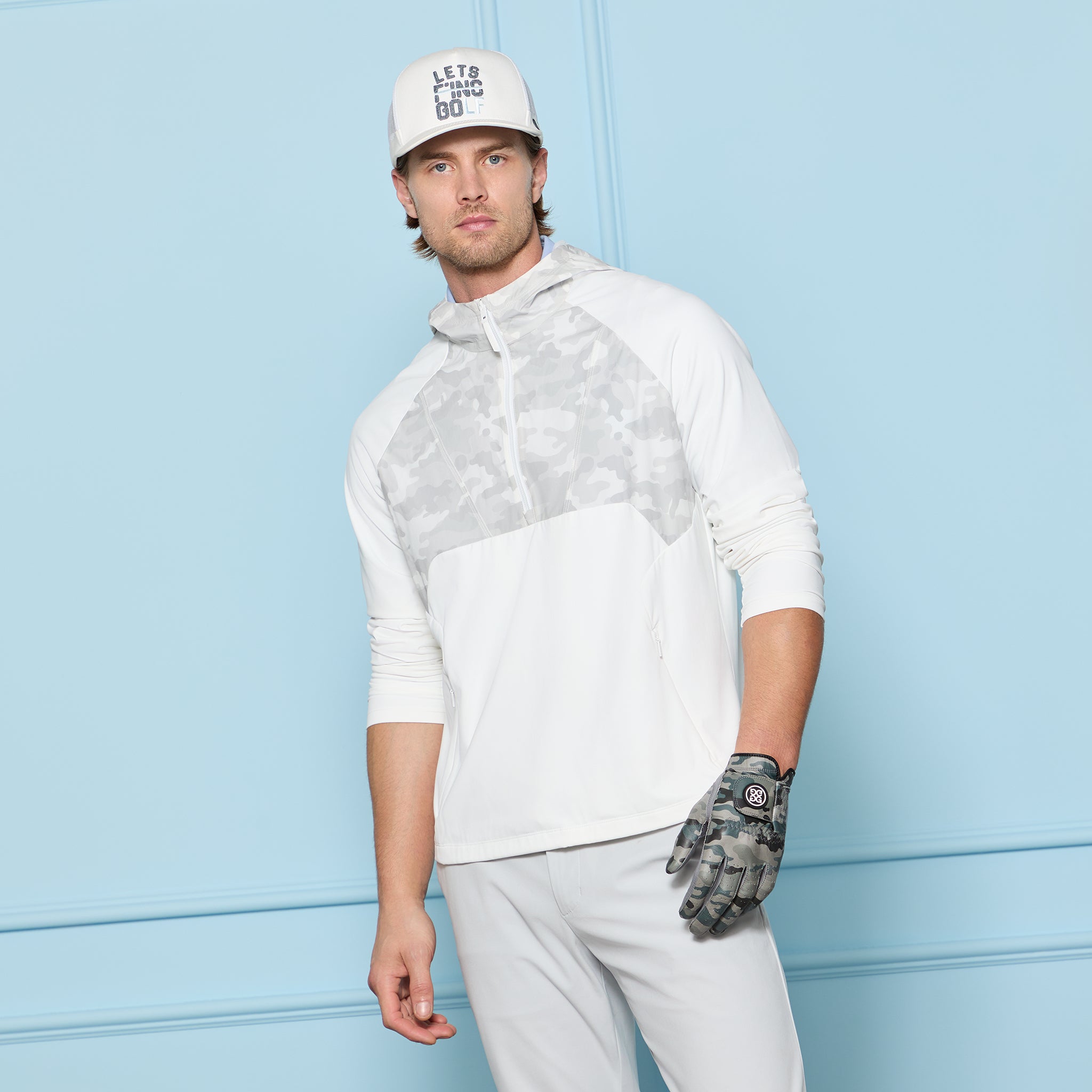 HYBRID 1/4 ZIP HOODED PULLOVER SNOW CAMO