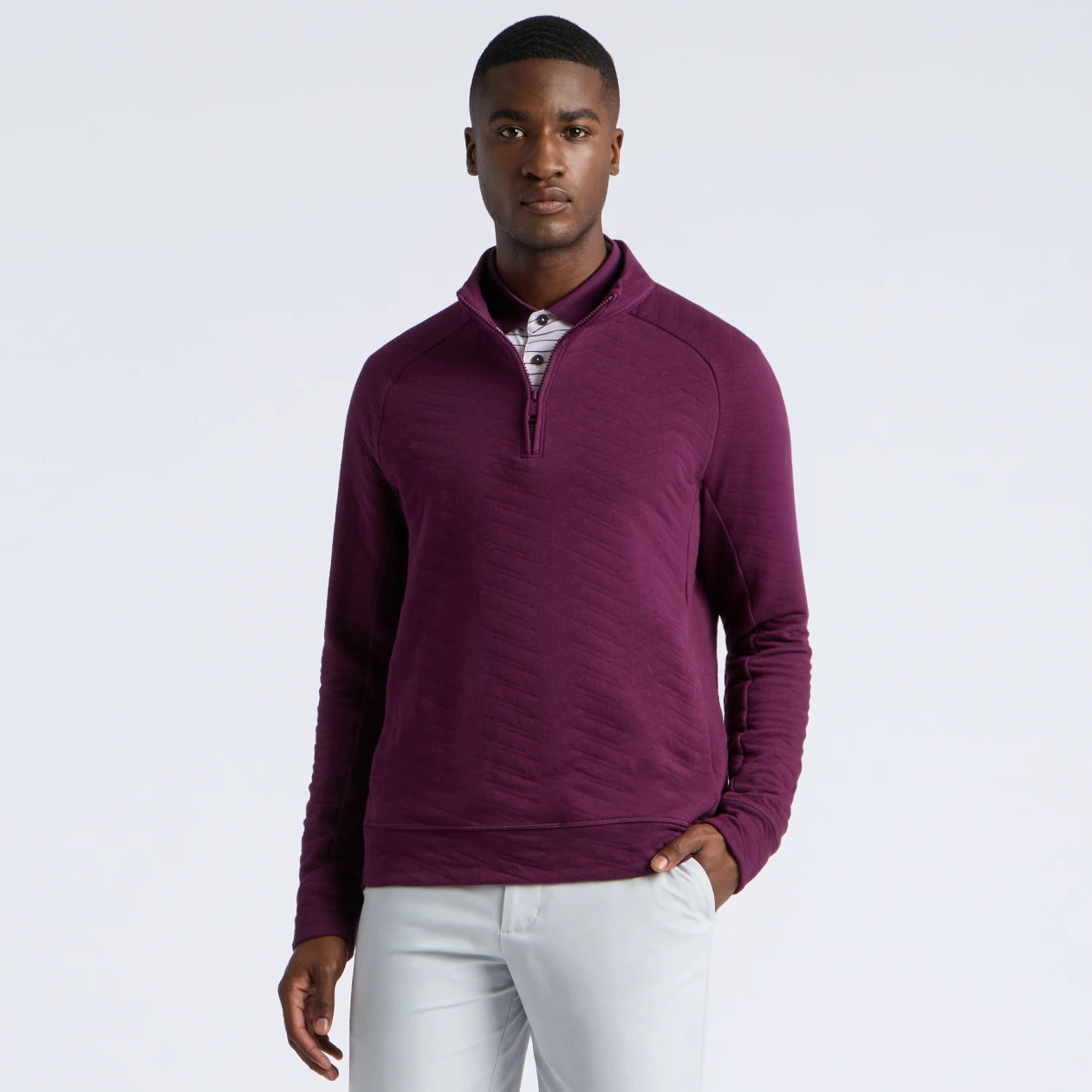 DUNES COTTON QUILTED 1/4 ZIP PULLOVER DARK PLUM
