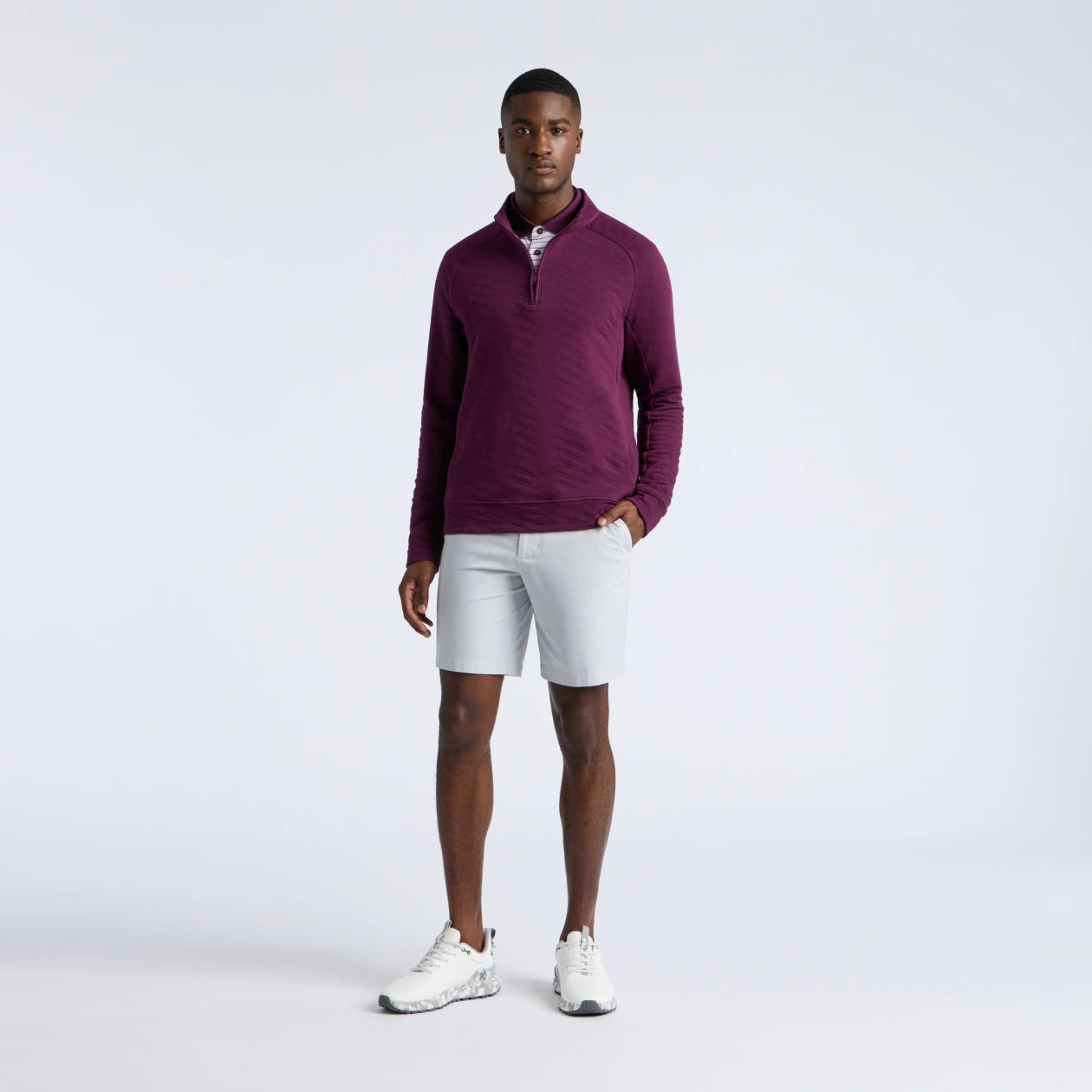 DUNES COTTON QUILTED 1/4 ZIP PULLOVER DARK PLUM