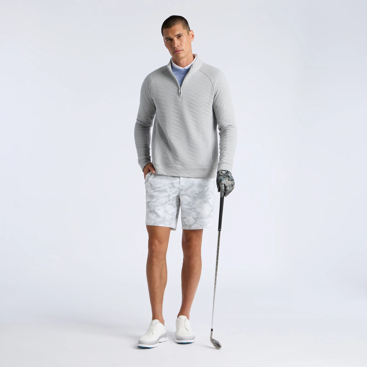 DUNES COTTON QUILTED 1/4 ZIP PULLOVER NIMBUS MELANGE