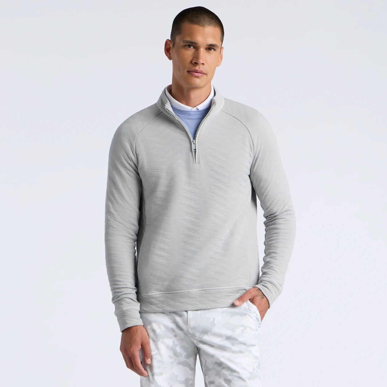 DUNES COTTON QUILTED 1/4 ZIP PULLOVER NIMBUS MELANGE