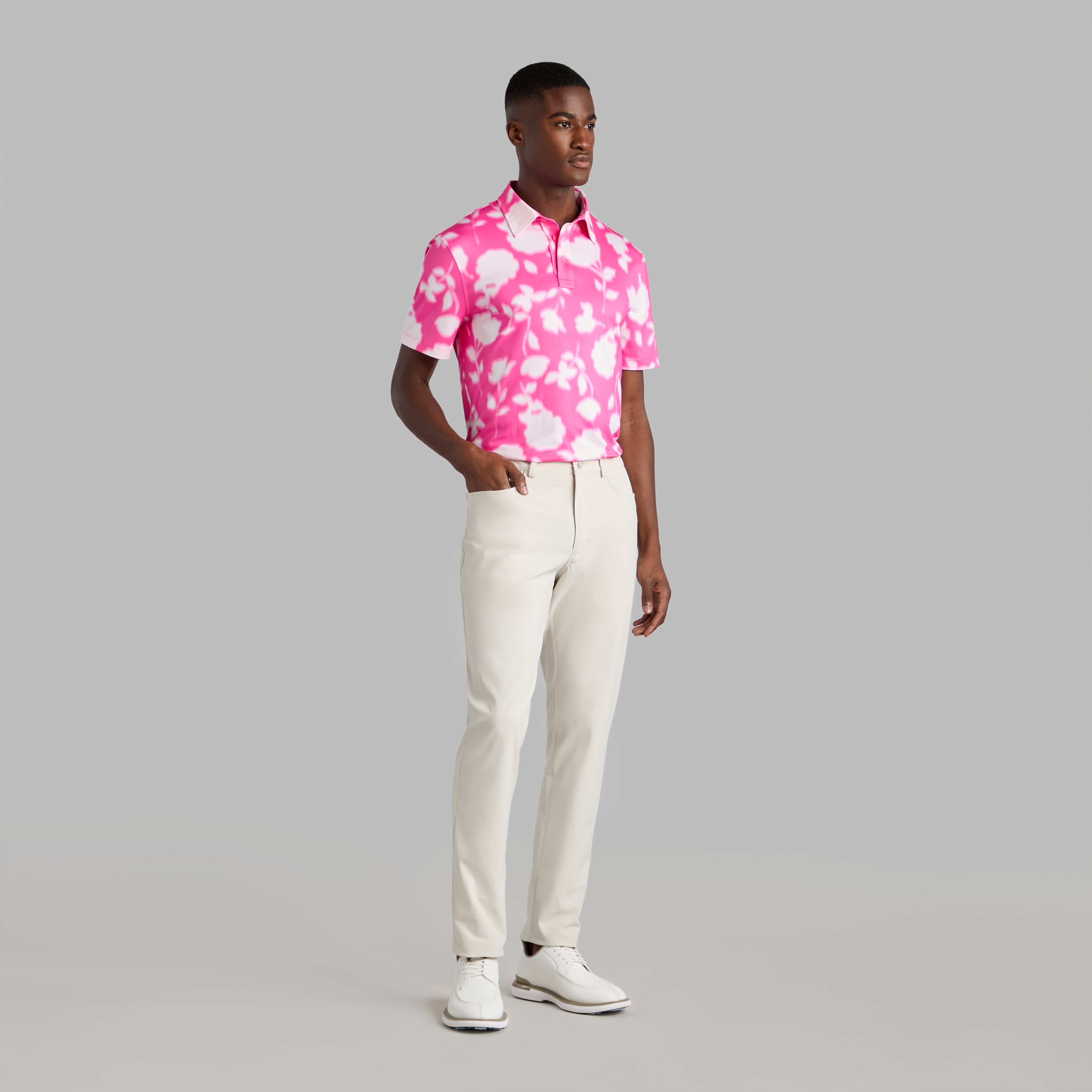 BLUR FLORAL TECH JERSEY POLO KNOCKOUT PINK