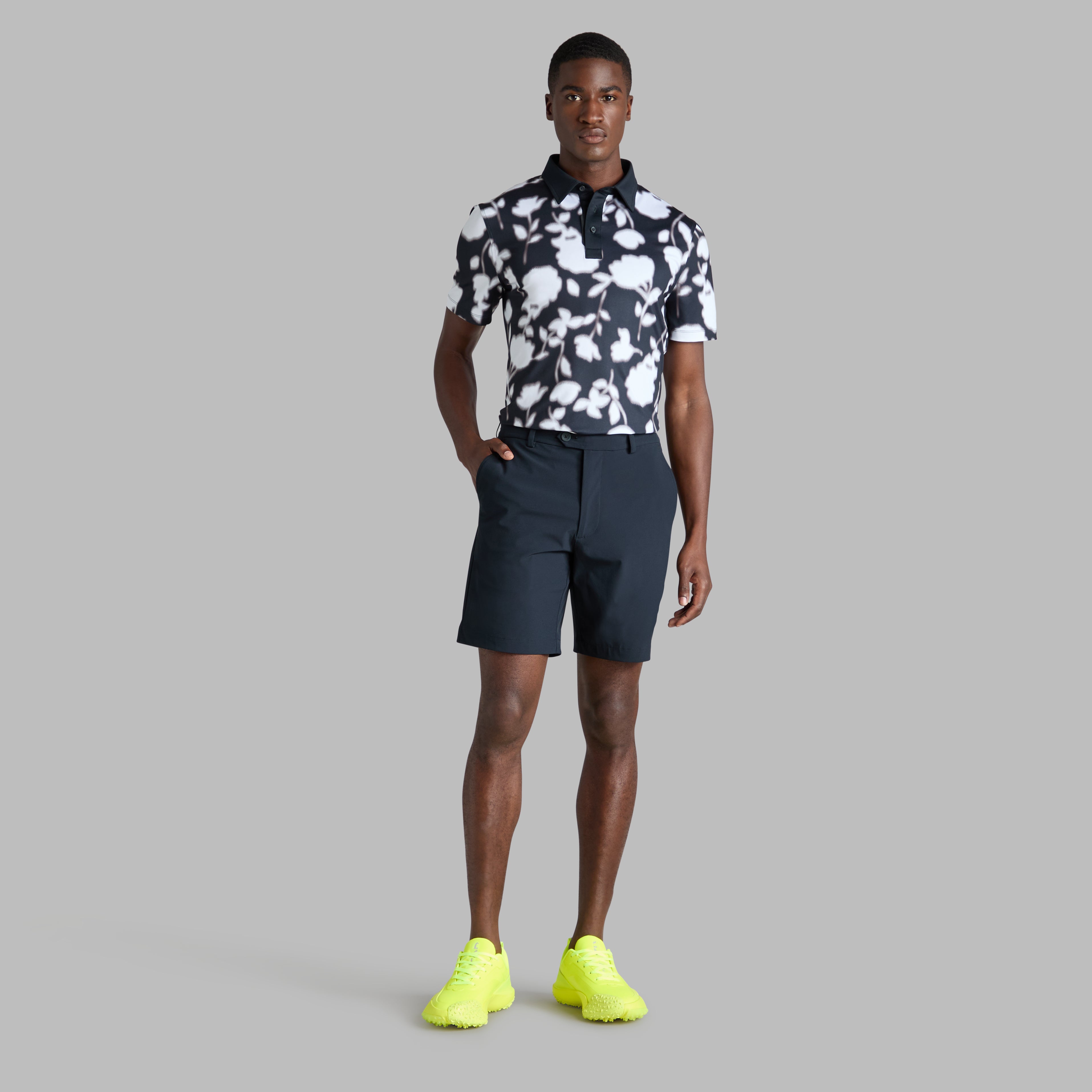 BLUR FLORAL TECH JERSEY POLO ONYX