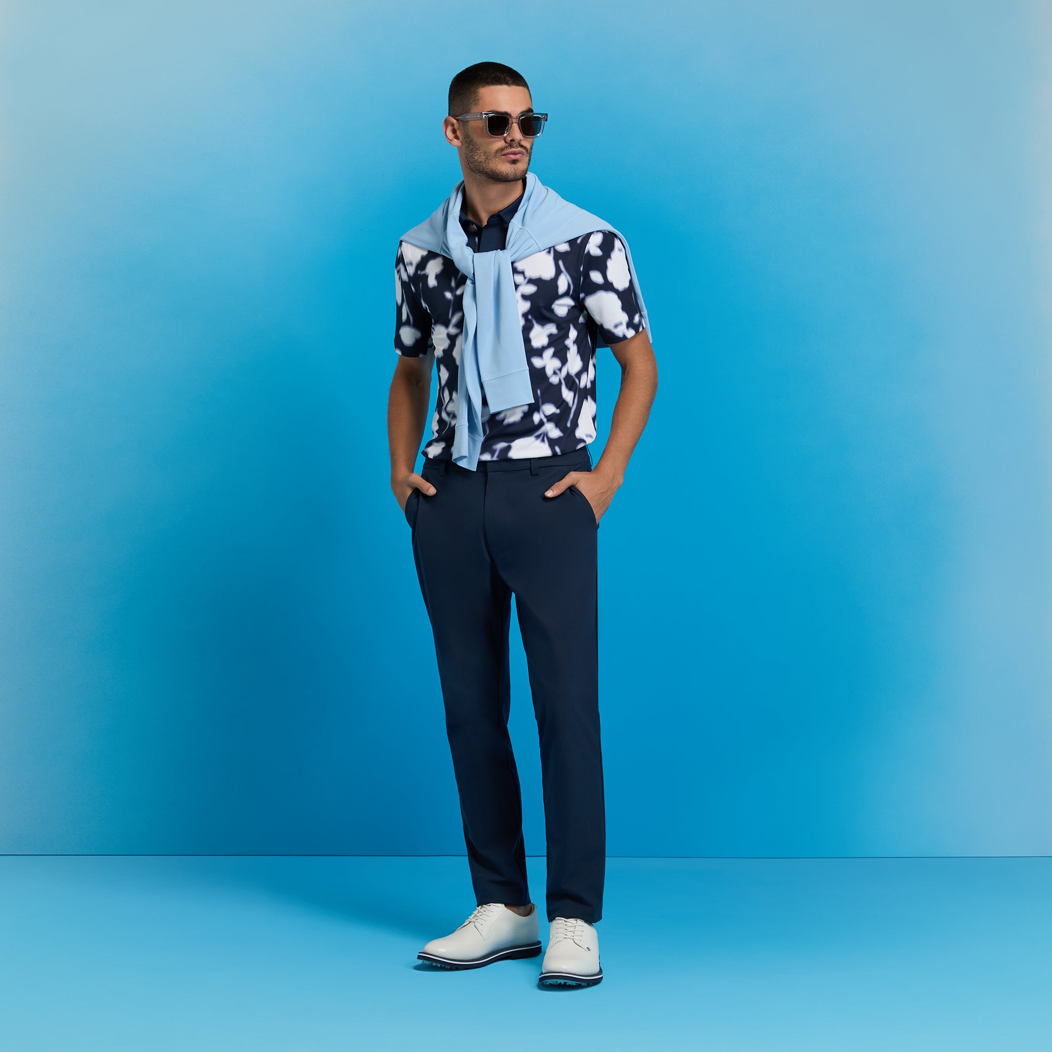 BLUR FLORAL TECH JERSEY POLO TWILIGHT